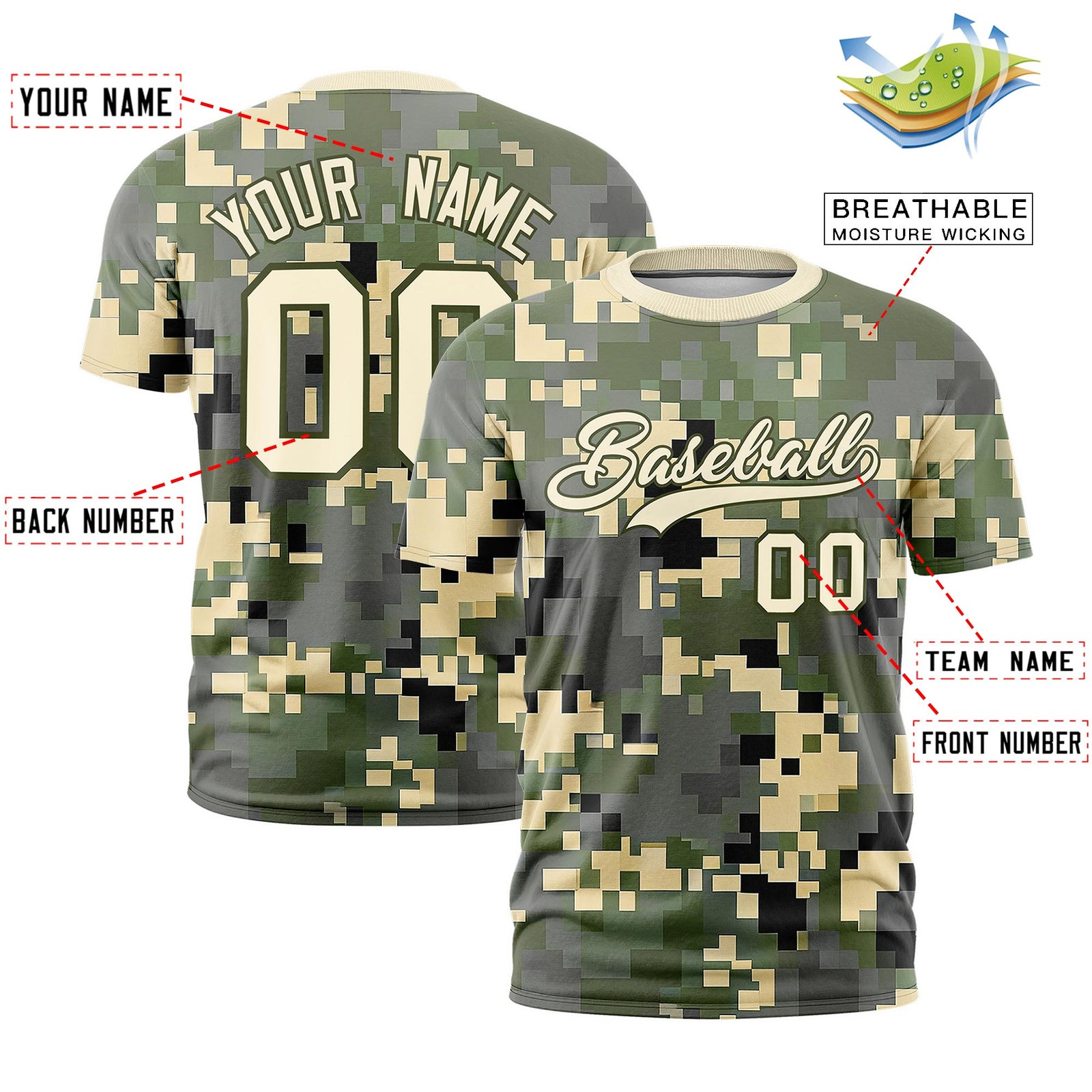Custom Camo T-shirts Light Khaki Olive Jungle Camouflage Training Shirts