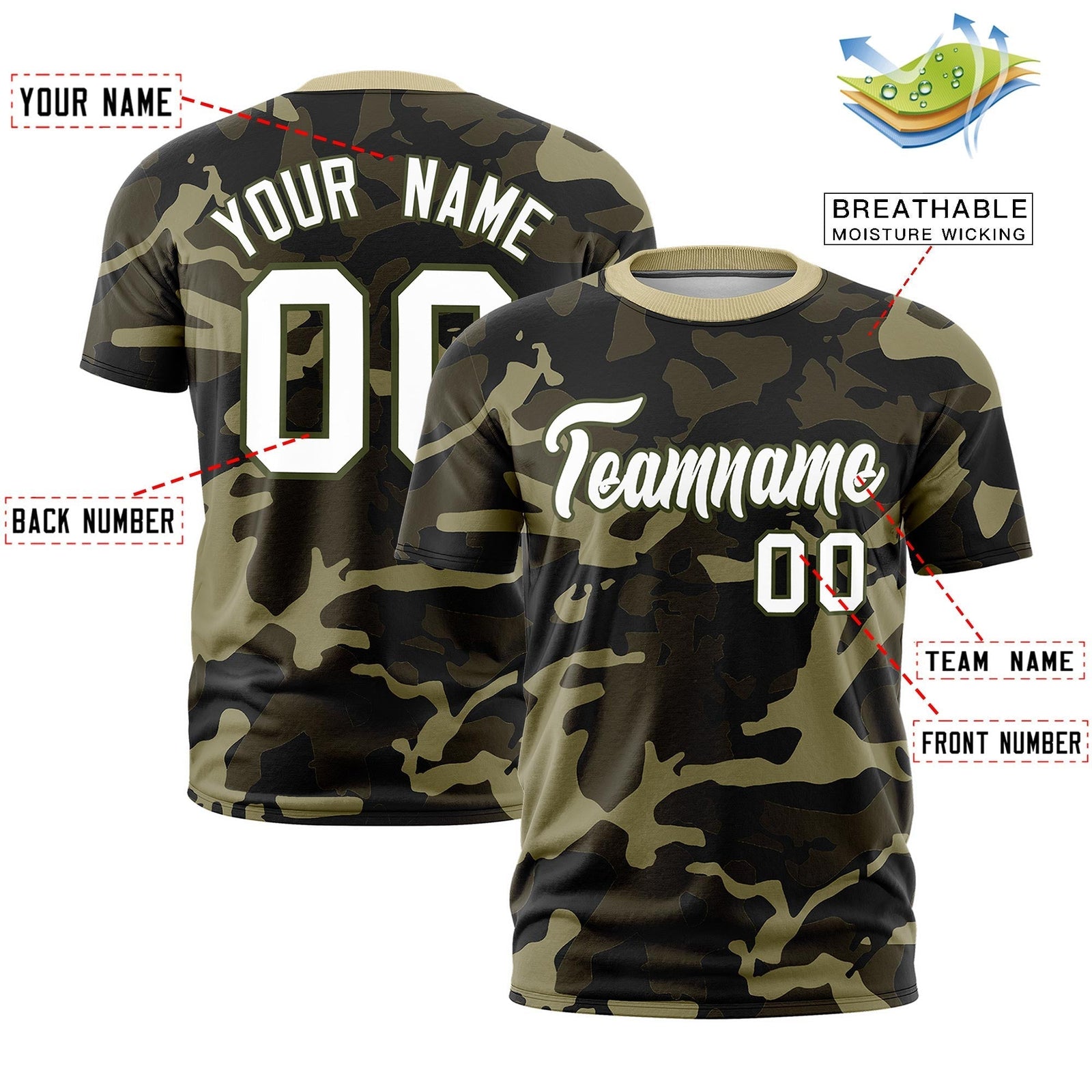 Custom Camo T-shirts Olive White Jungle Camouflage Training Shirts