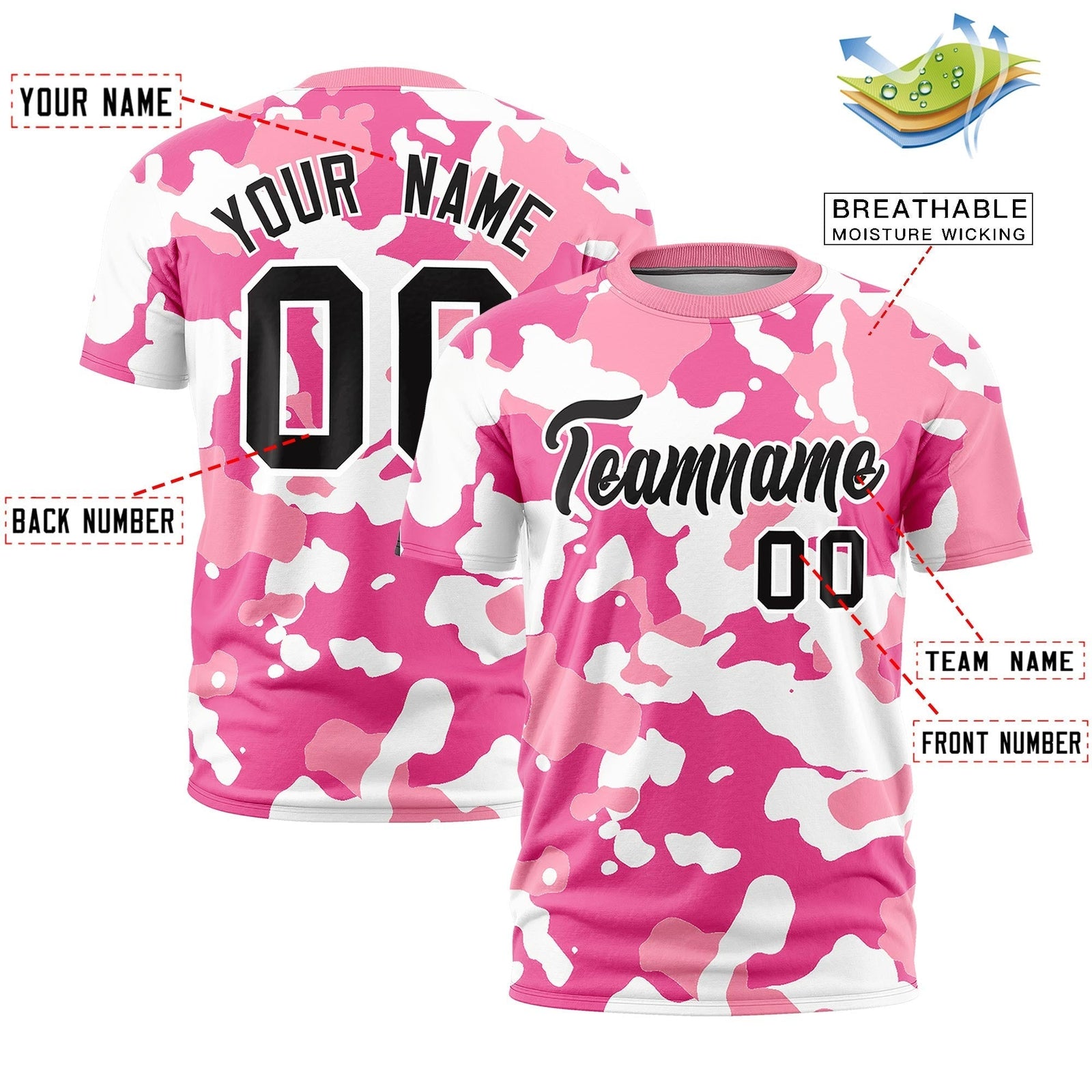 Custom Camo T-shirts Pink White Jungle Camouflage Training Shirts