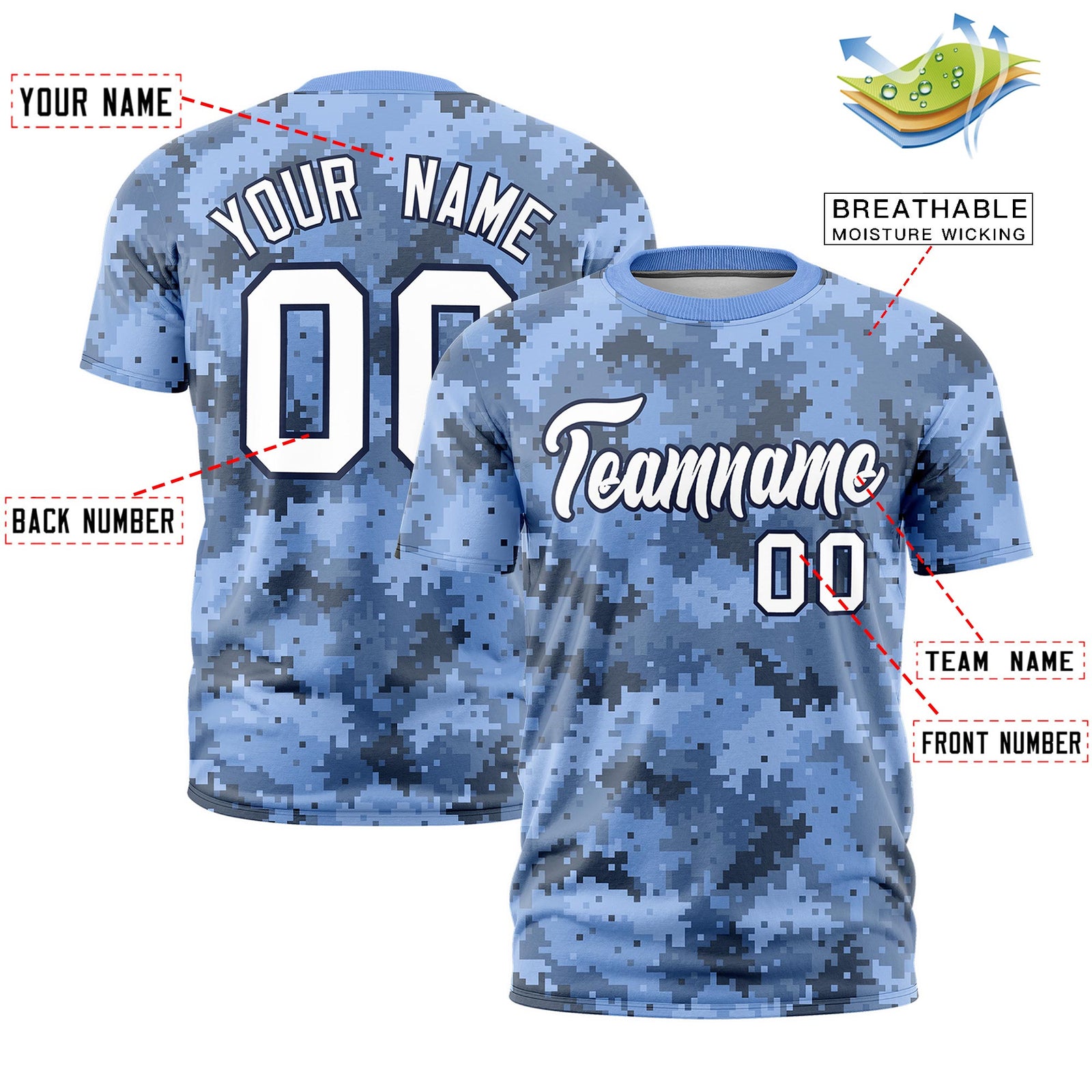 Custom Camo T-shirts Light Blue Navy Jungle Camouflage Training Shirts