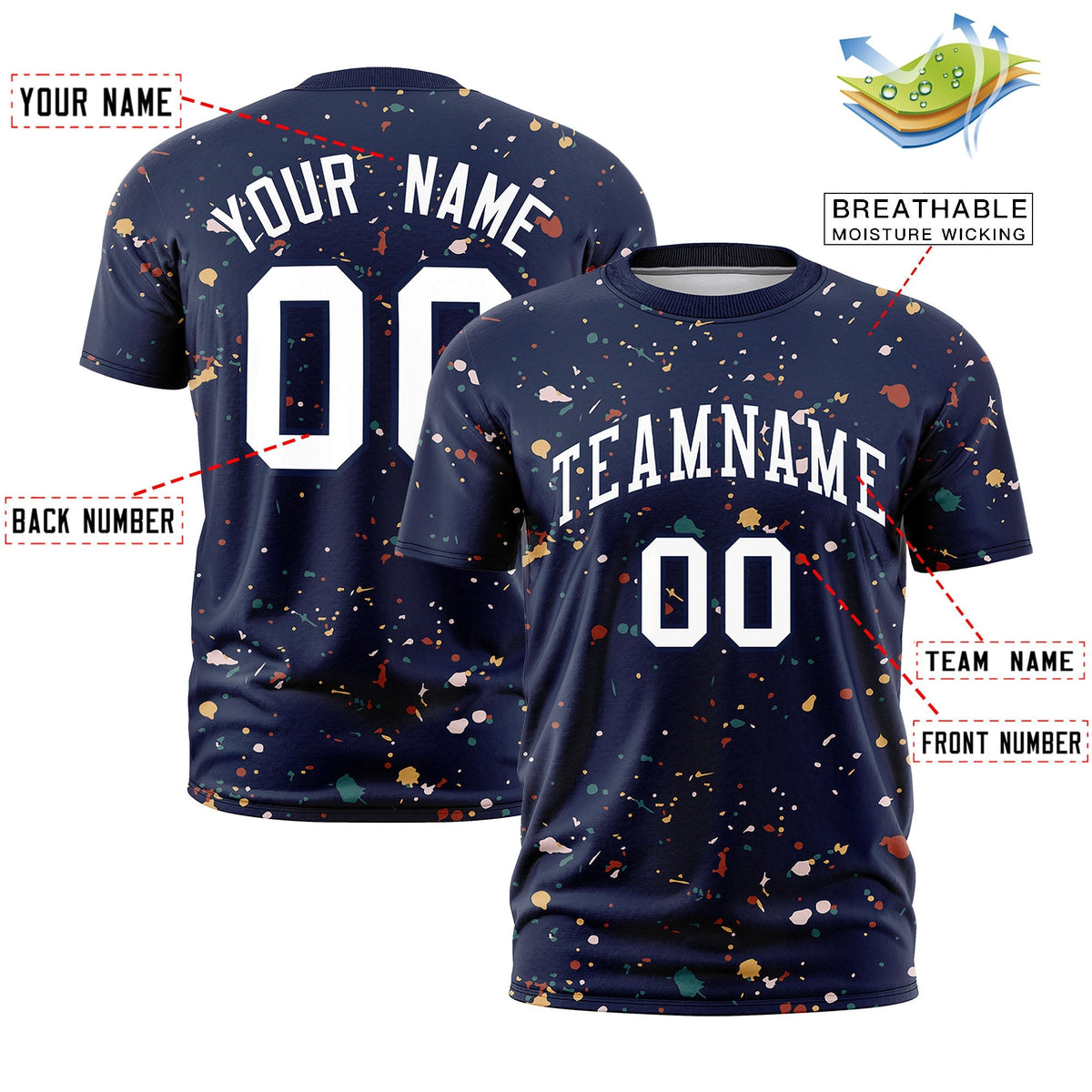 Custom Navy White Spray Painting Graffiti Pattern Personalization T-shirt| KXKSHOP