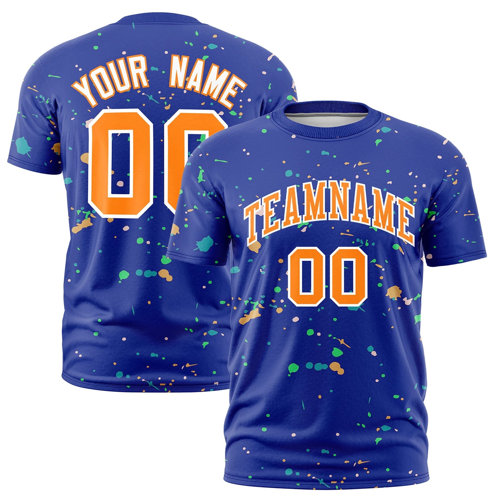 Custom Royal Blue Orange White Spray Painting Graffiti Pattern Personalization T-shirt| KXKSHOP