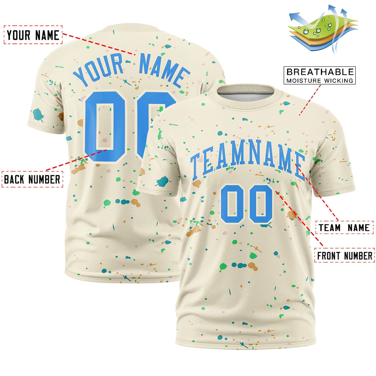 Custom Cream Light Blue Spray Painting Graffiti Pattern Personalization T-shirt| KXKSHOP