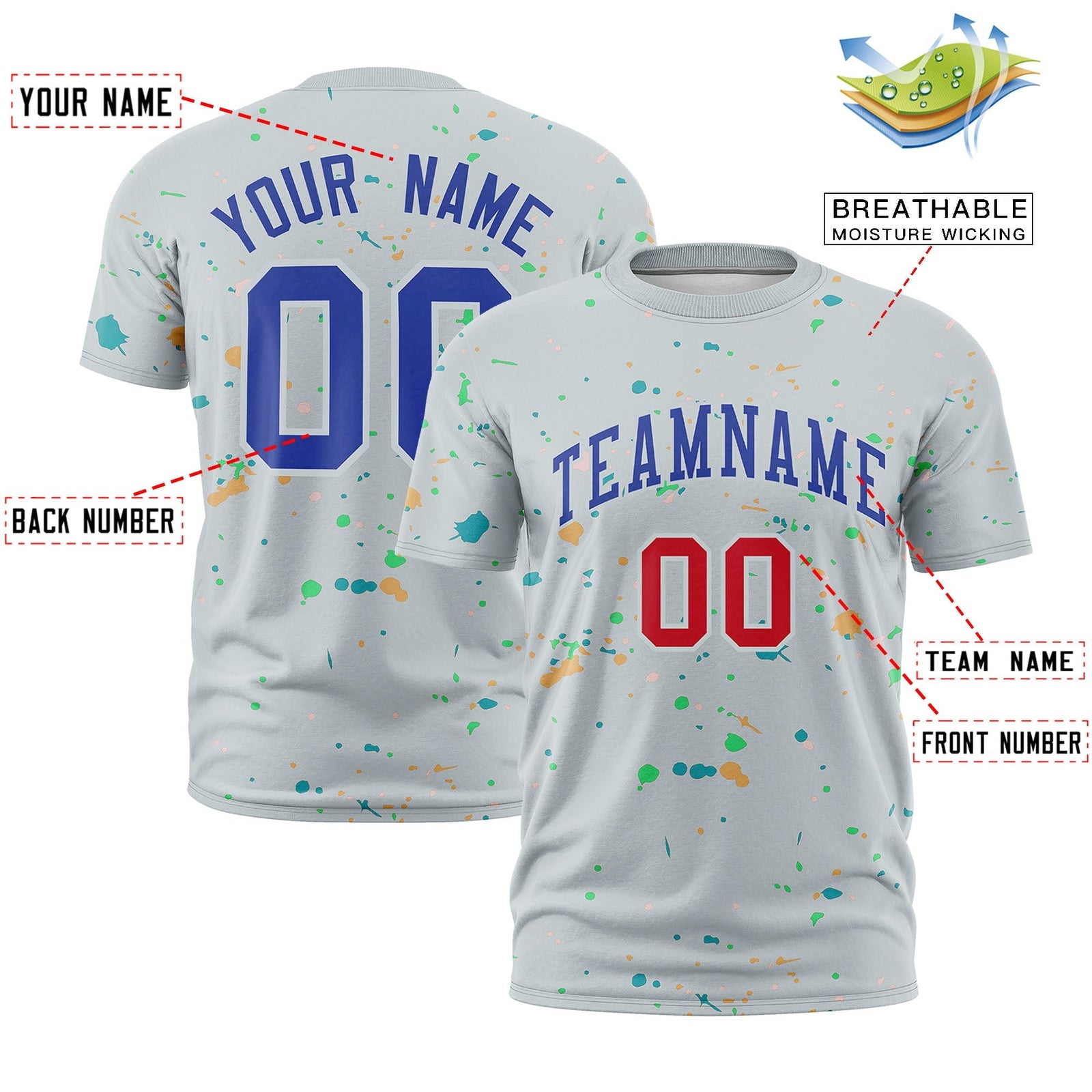 Custom Silver Royal Blue Spray Painting Graffiti Pattern Personalization T-shirt| KXKSHOP