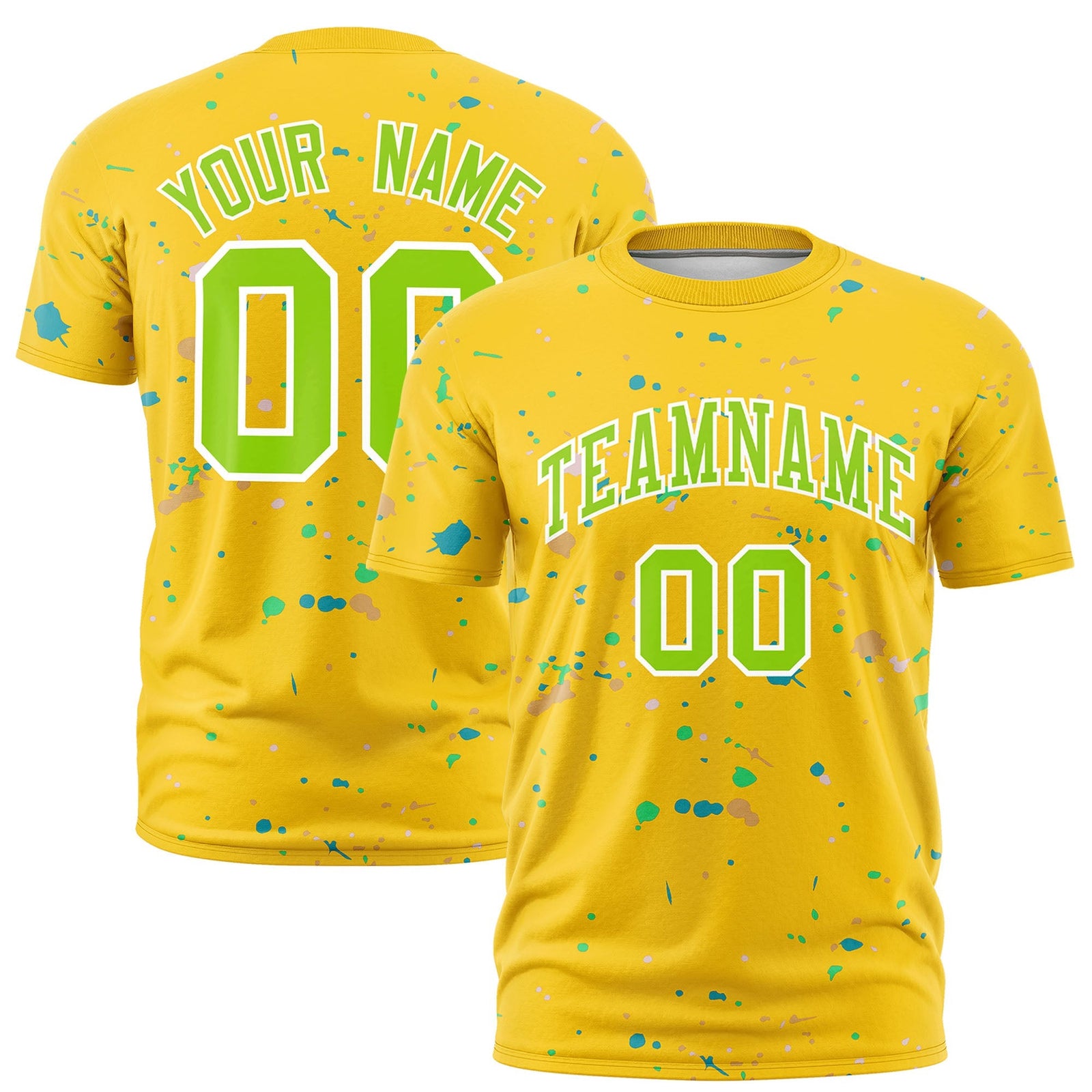 Custom Gold Neon Green White Spray Painting Graffiti Pattern Personalization T-shirt| KXKSHOP