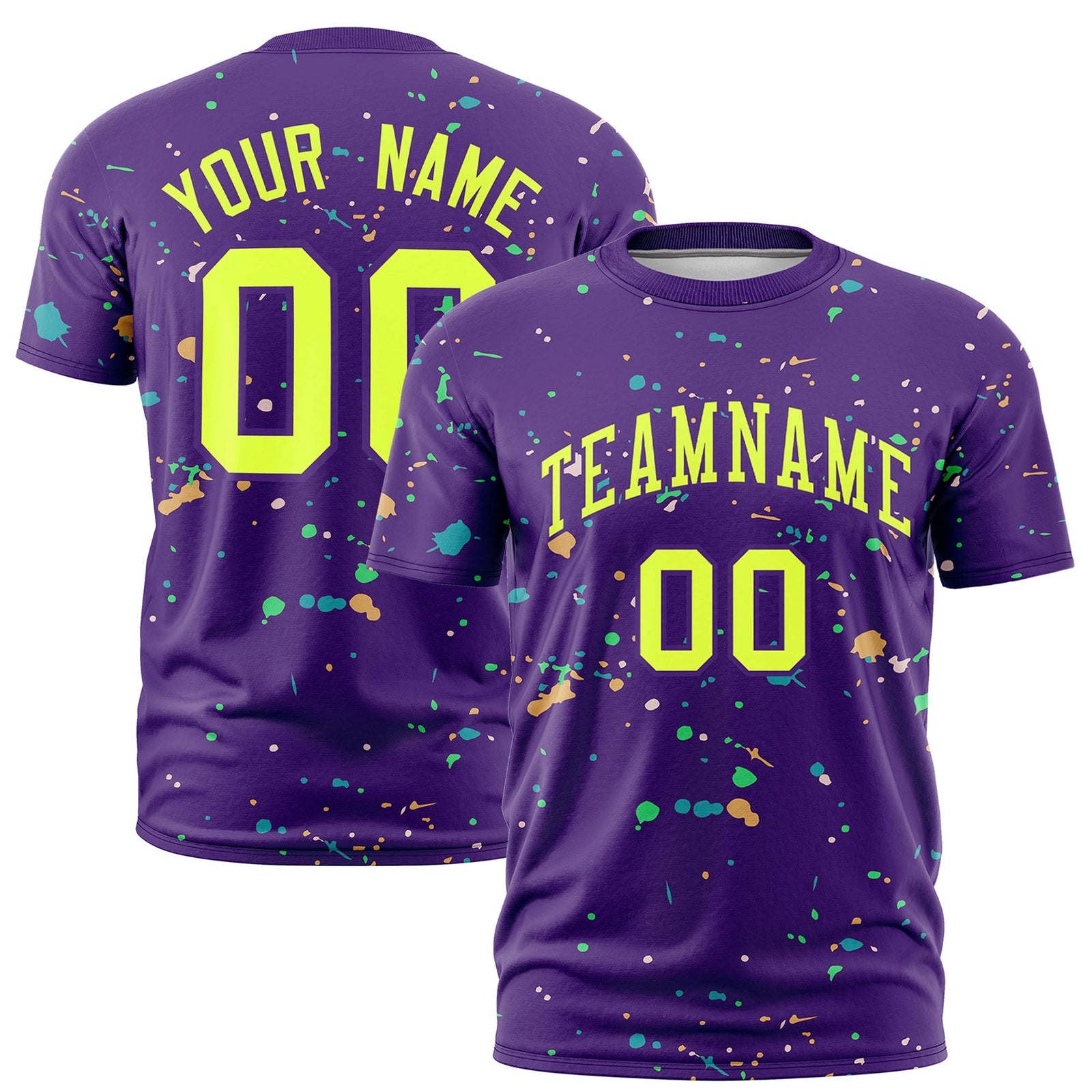 Custom Purple Fluorescent Green Spray Painting Graffiti Pattern Personalization T-shirt| KXKSHOP
