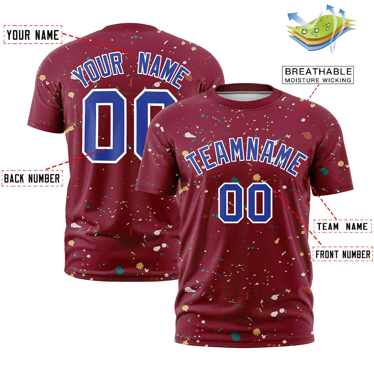 Custom Crimson Royal Blue White Spray Painting Graffiti Pattern Personalization T-shirt| KXKSHOP