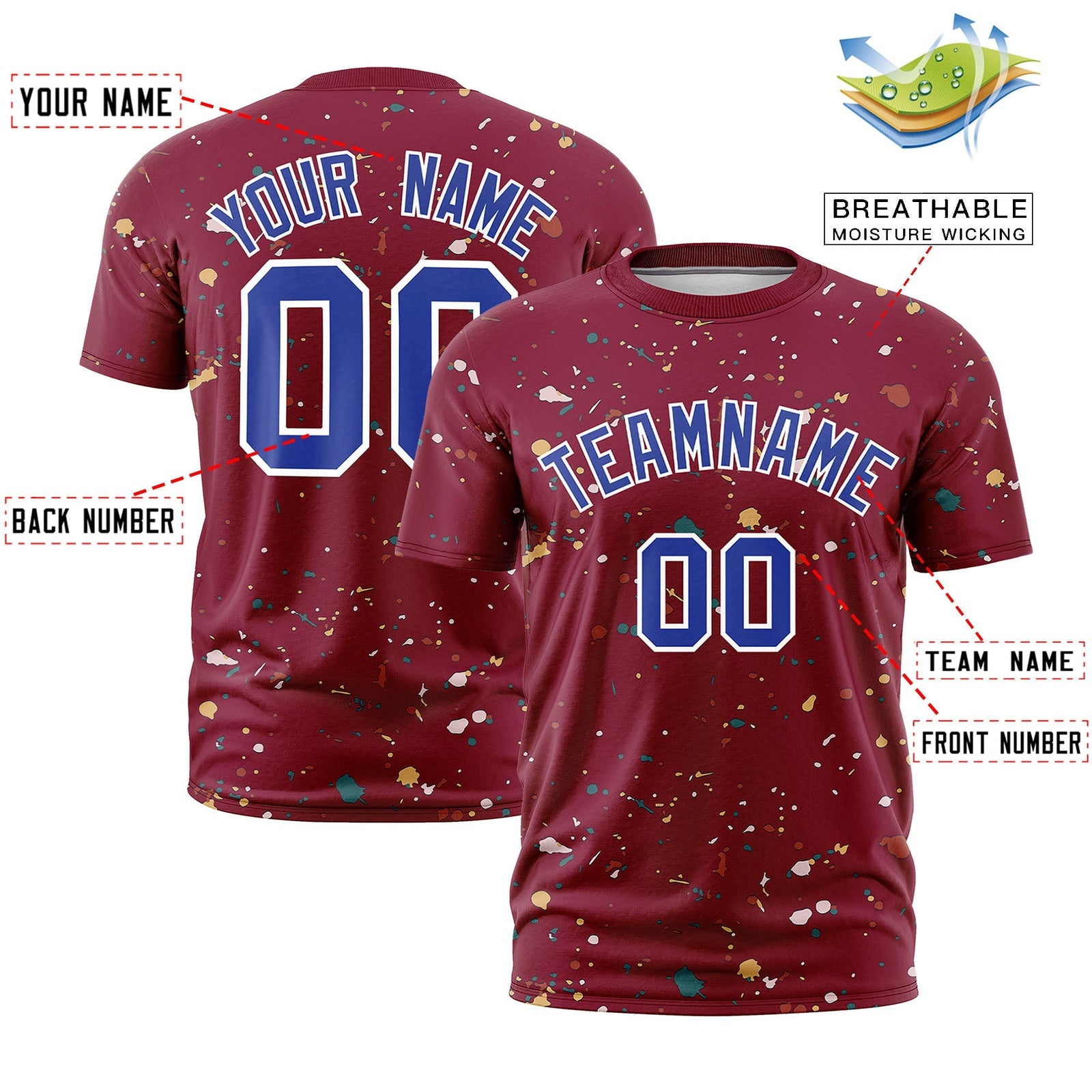 Custom Crimson Royal Blue White Spray Painting Graffiti Pattern Personalization T-shirt| KXKSHOP
