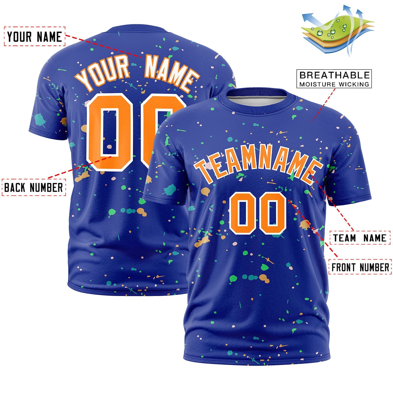 Custom Royal Blue Orange White Spray Painting Graffiti Pattern Personalization T-shirt| KXKSHOP