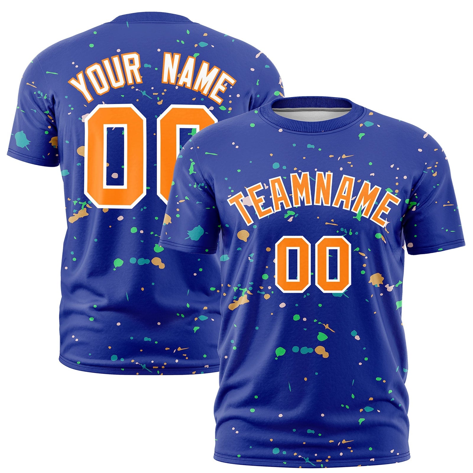 Custom Royal Blue Orange White Spray Painting Graffiti Pattern Personalization T-shirt| KXKSHOP