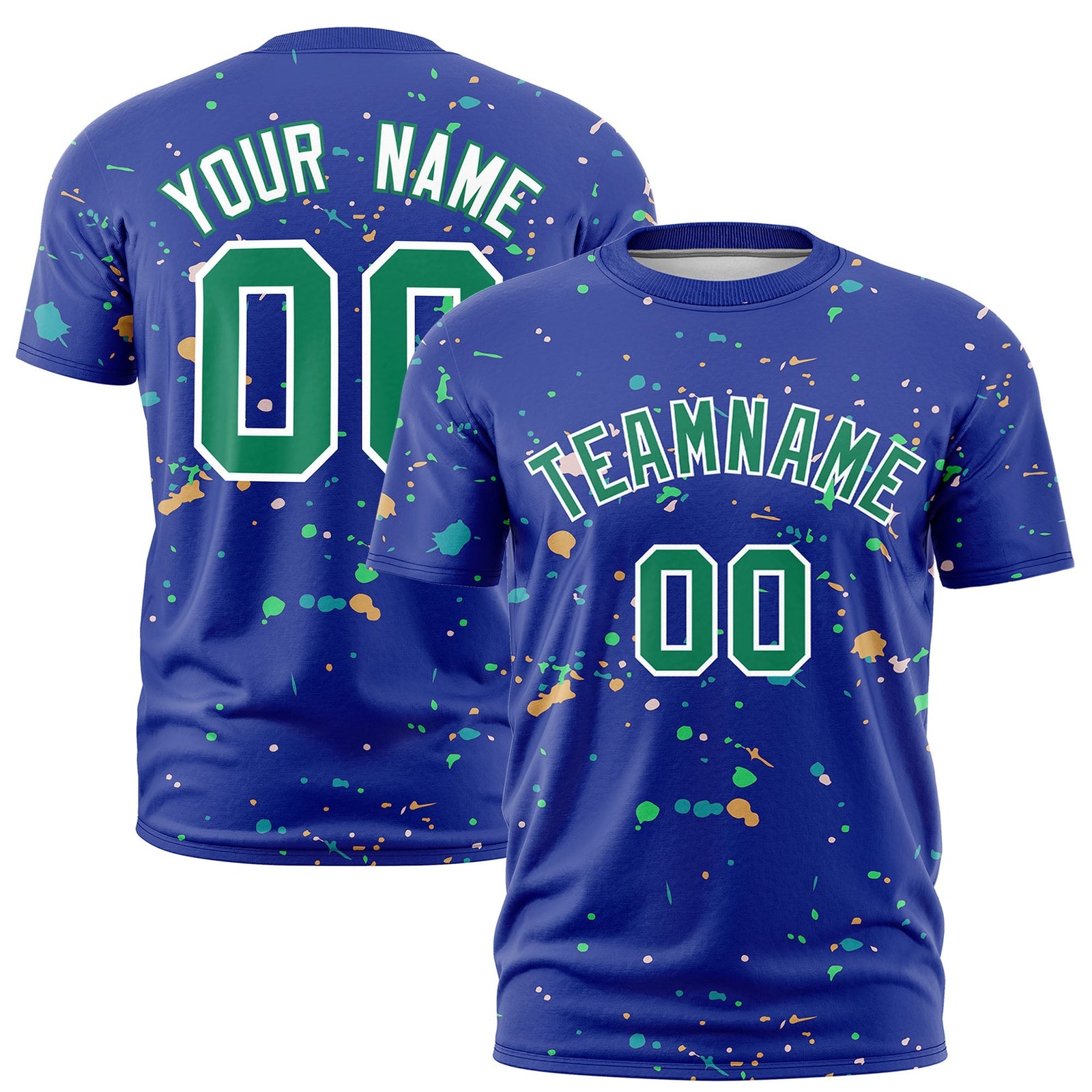 Custom Royal Blue Kelly Green White Spray Painting Graffiti Pattern Personalization T-shirt| KXKSHOP