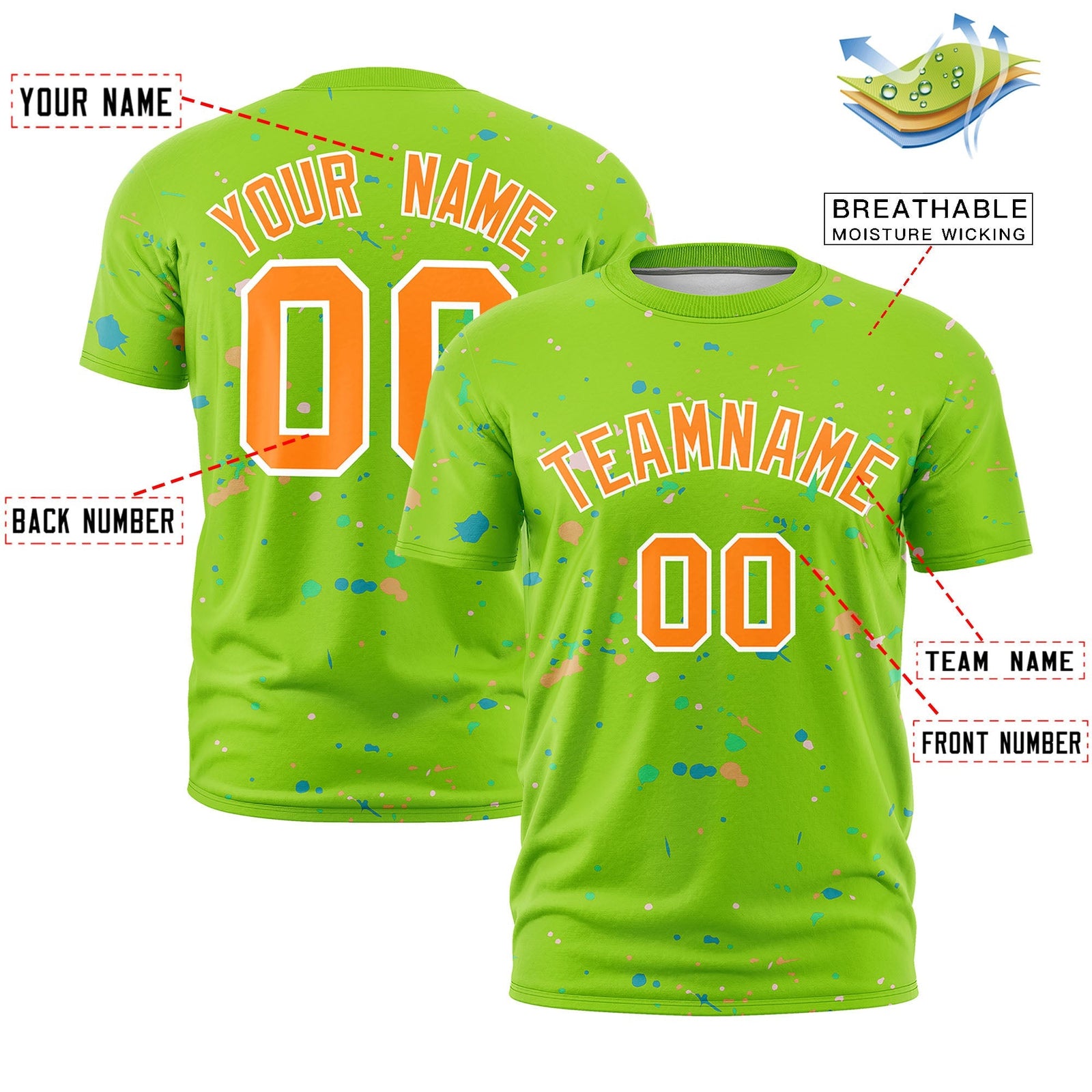 Custom Neon Green Orange White Spray Painting Graffiti Pattern Personalization T-shirt| KXKSHOP