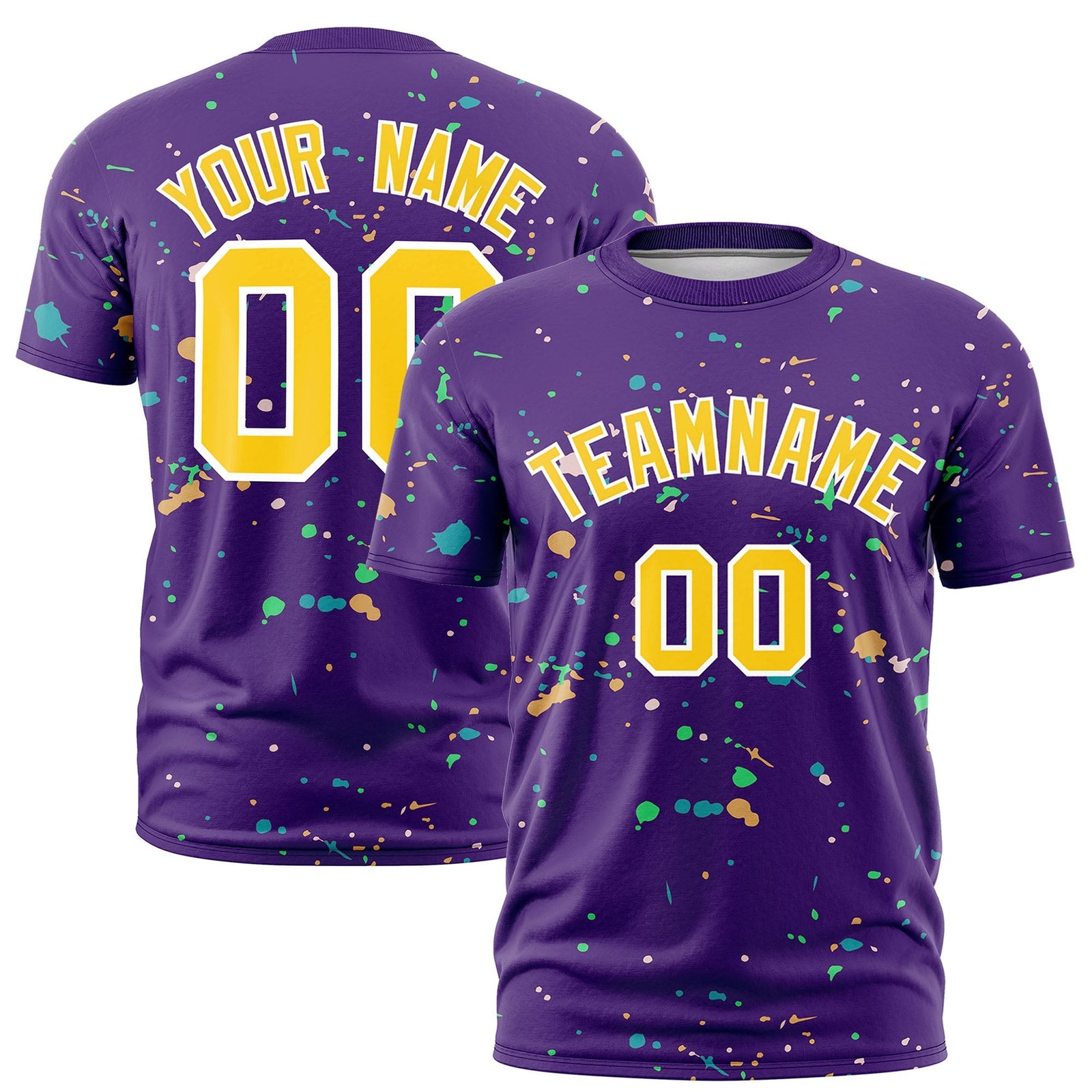 Custom Purple Gold White Spray Painting Graffiti Pattern Personalization T-shirt