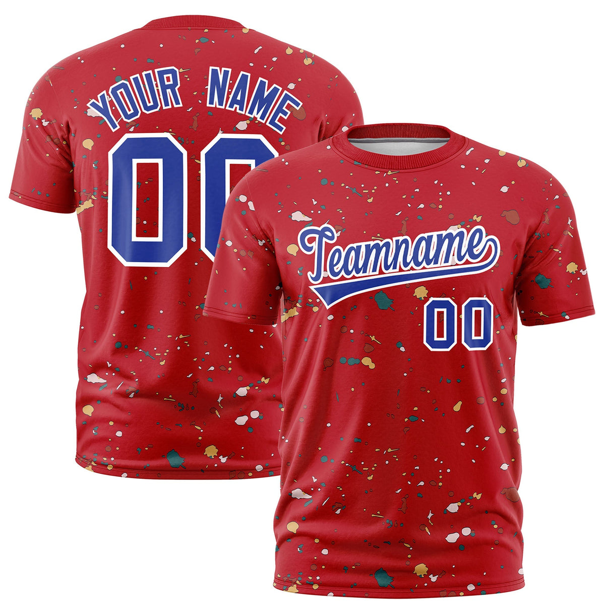 Custom Red Royal Blue White Spray Painting Graffiti Pattern Personalization T-shirt| KXKSHOP