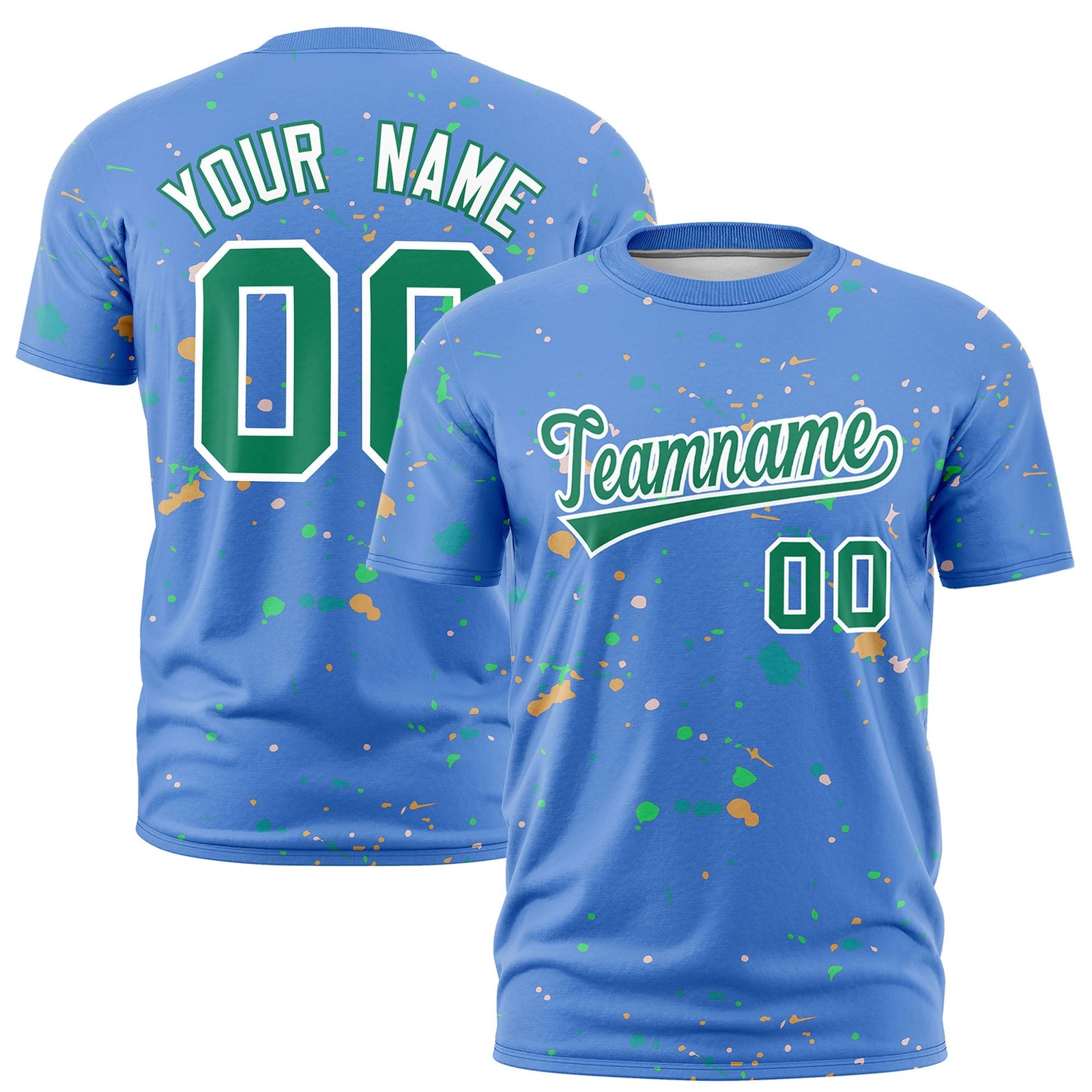 Custom Light Blue Kelly Green White Spray Painting Graffiti Pattern Personalization T-shirt| KXKSHOP