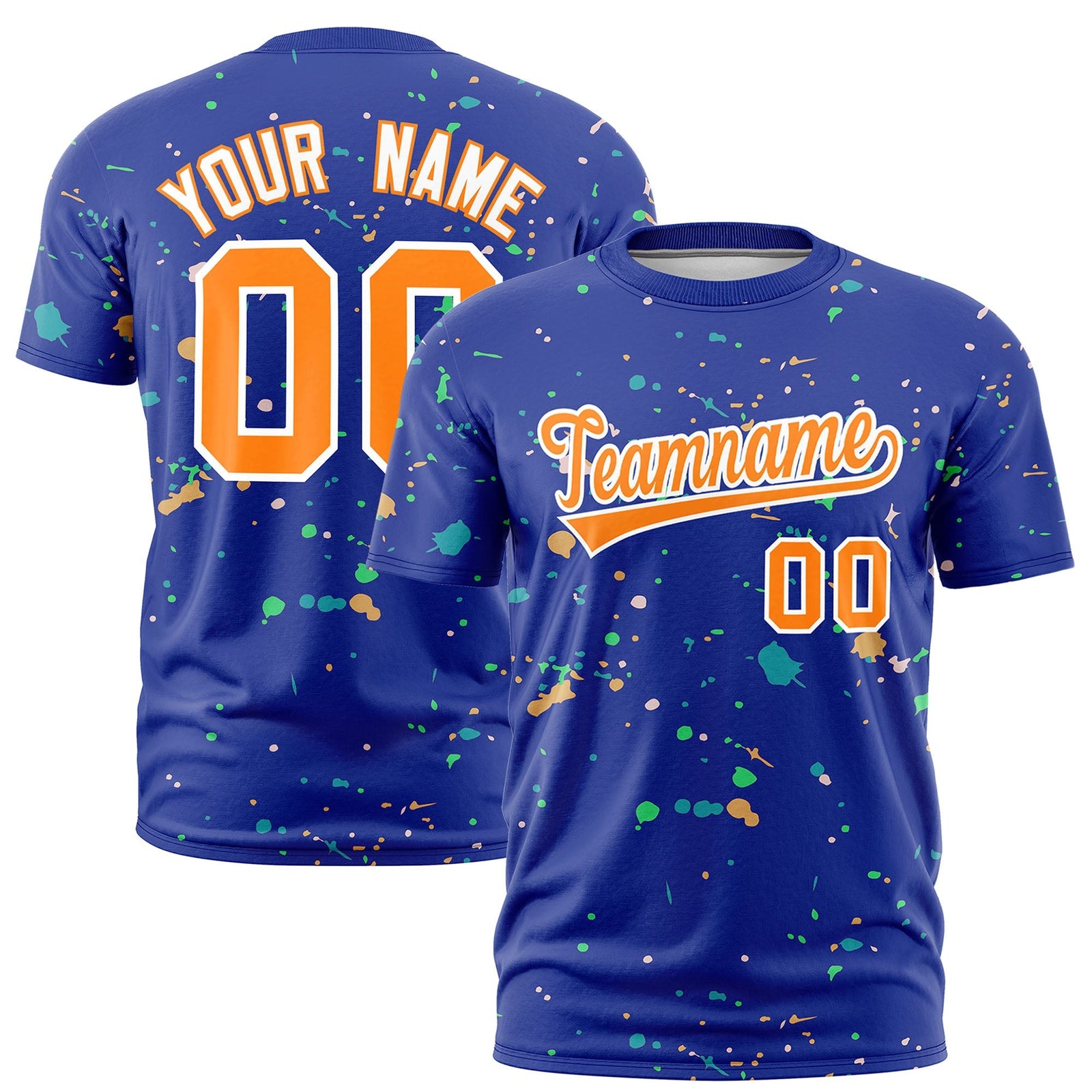 Custom Royal Blue Orange White Spray Painting Graffiti Pattern Personalization T-shirt| KXKSHOP