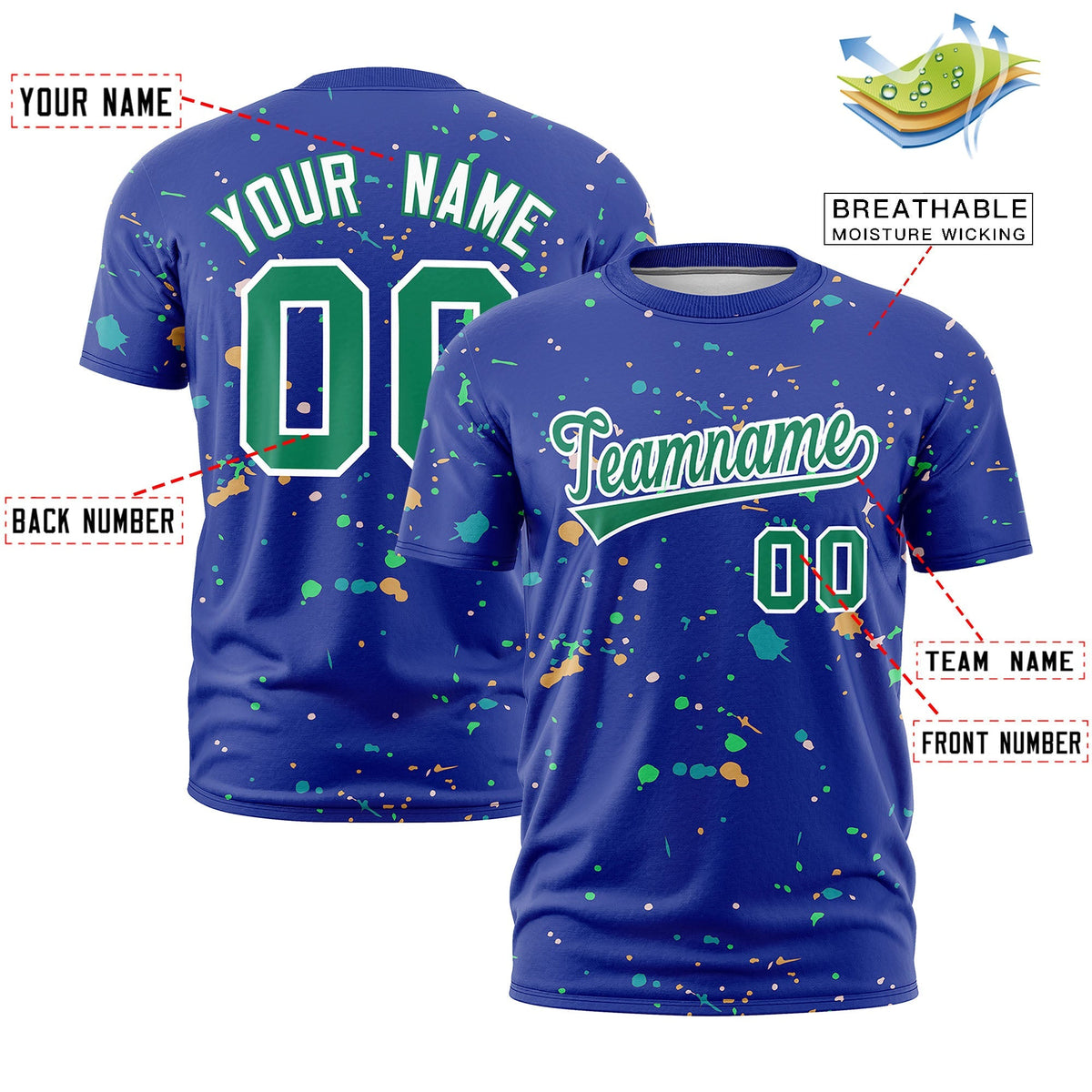 Custom Royal Blue Kelly Green White Spray Painting Graffiti Pattern Personalization T-shirt| KXKSHOP