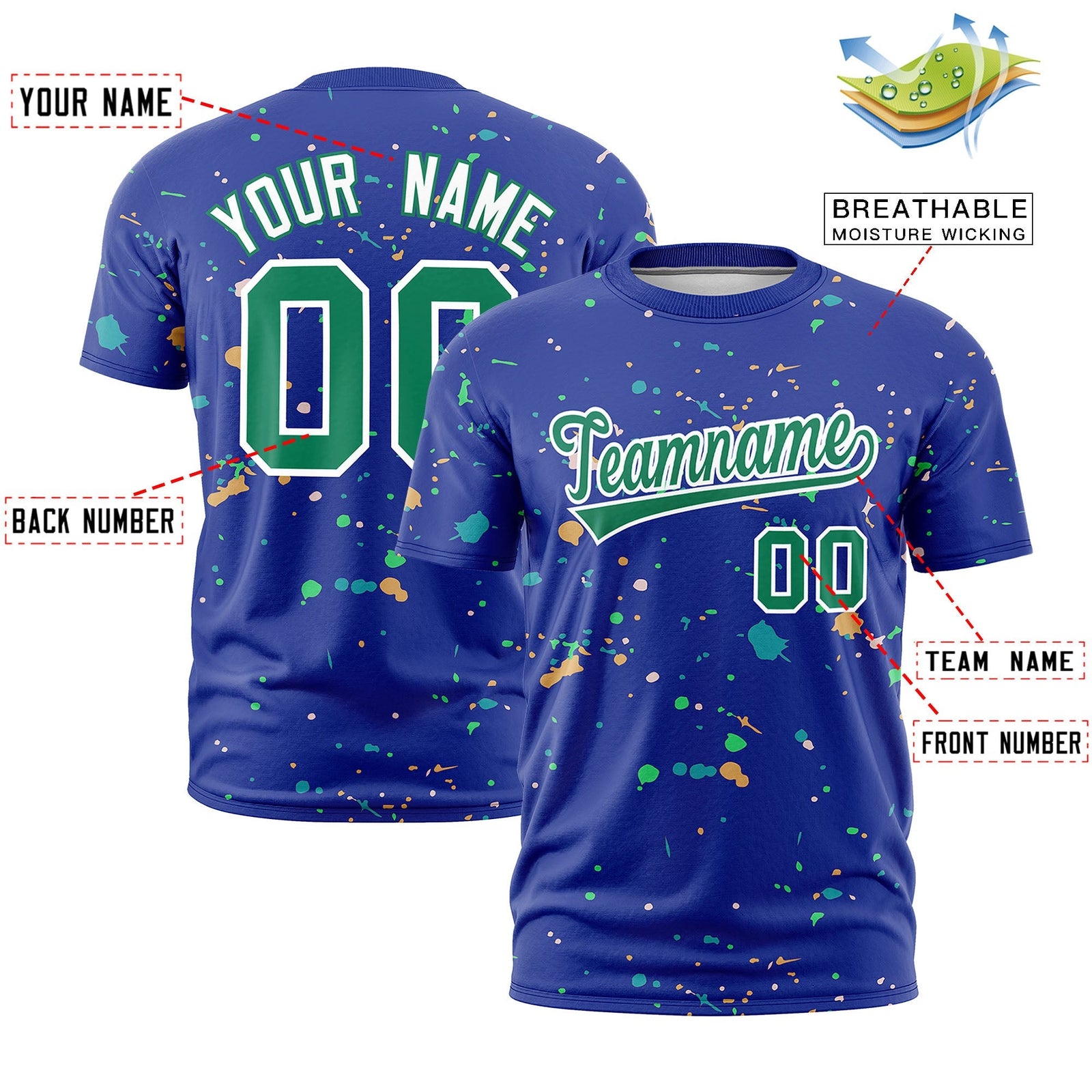 Custom Royal Blue Kelly Green White Spray Painting Graffiti Pattern Personalization T-shirt| KXKSHOP