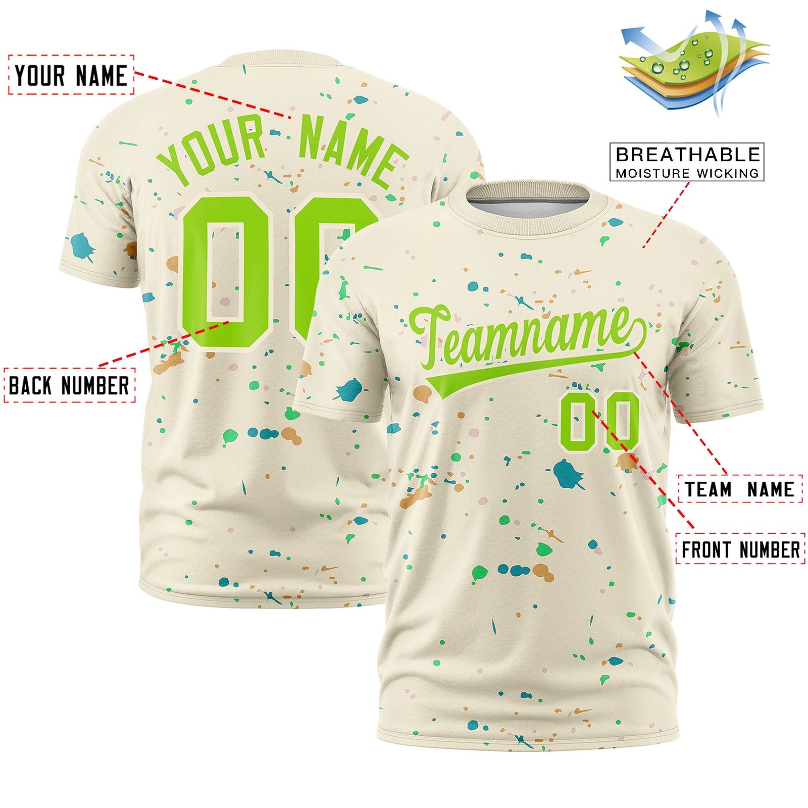 Custom Cream Neon Green Spray Painting Graffiti Pattern Personalization T-shirt| KXKSHOP