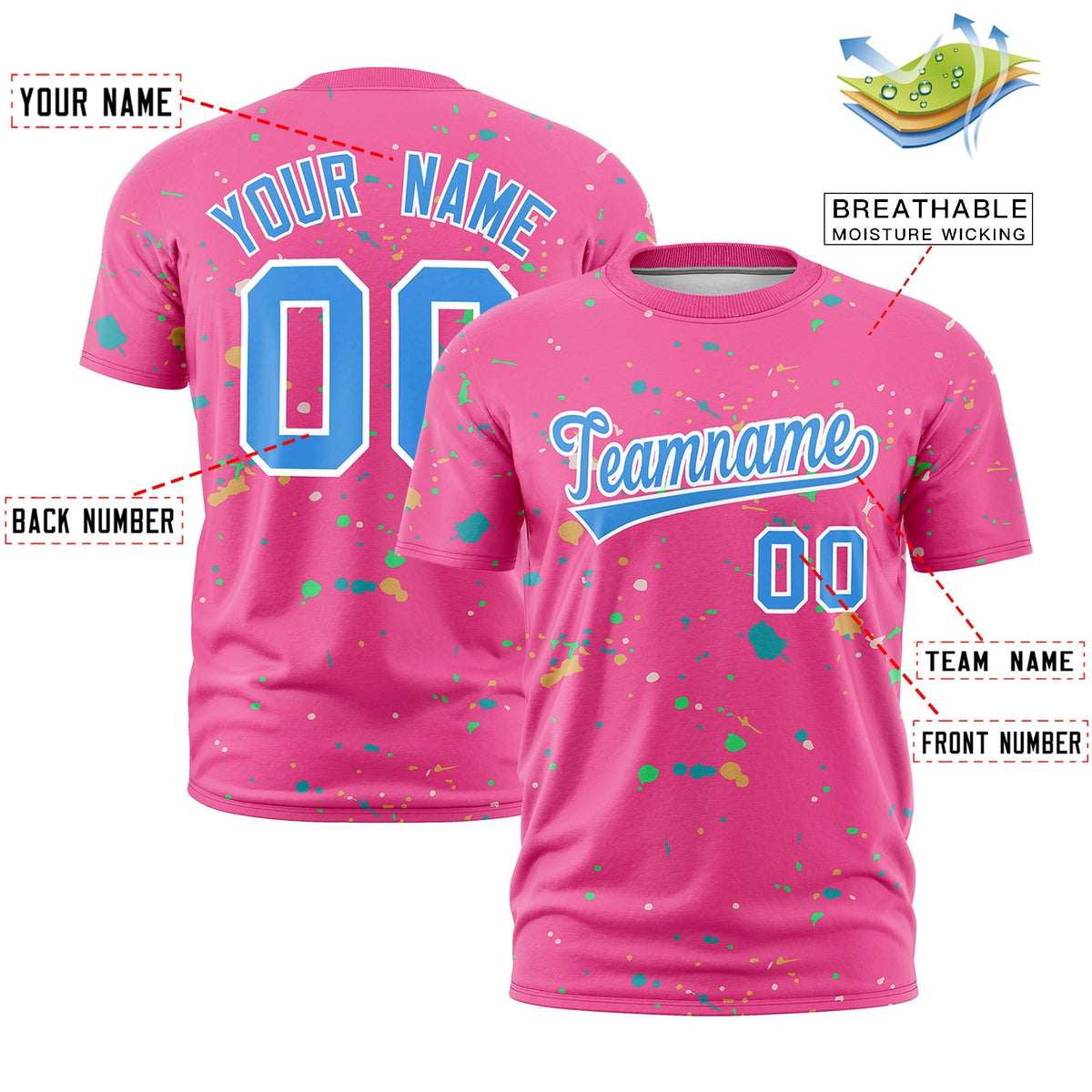 Custom Pink Powder Blue White Spray Painting Graffiti Pattern Personalization T-shirt| KXKSHOP