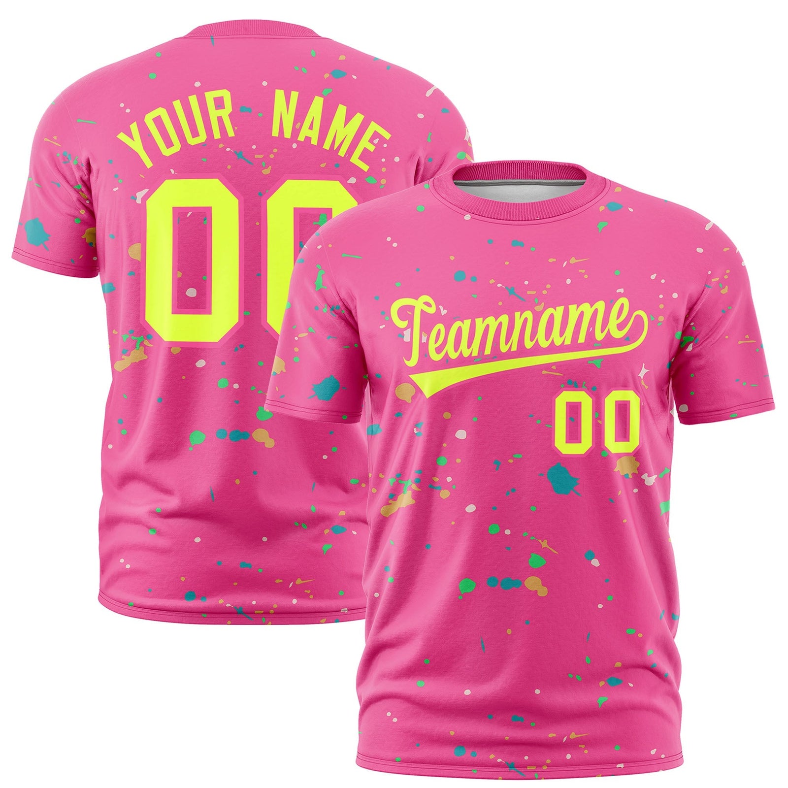 Custom Pink Fluorescent Green Spray Painting Graffiti Pattern Personalization T-shirt