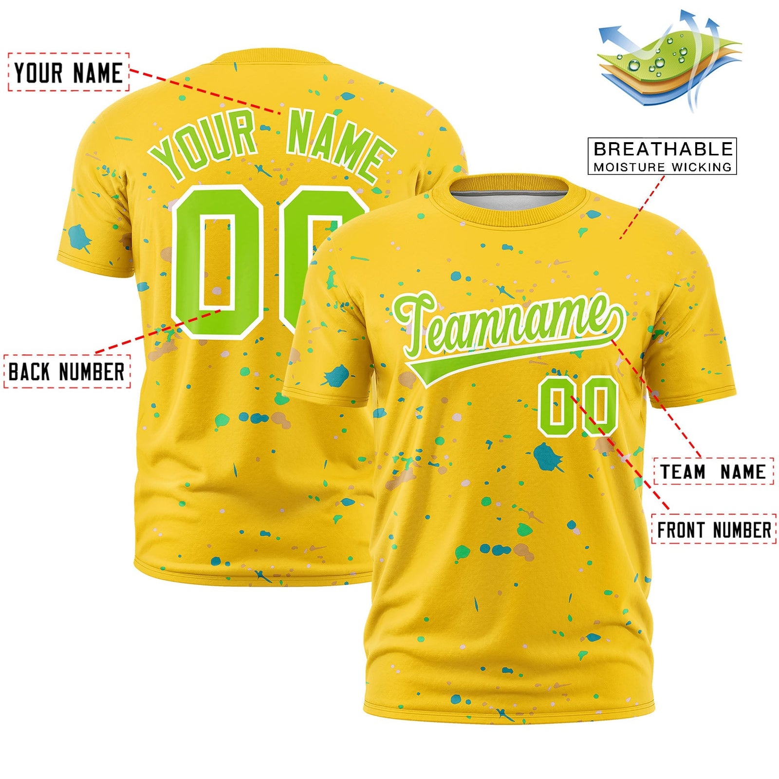 Custom Gold Neon Green White Spray Painting Graffiti Pattern Personalization T-shirt| KXKSHOP