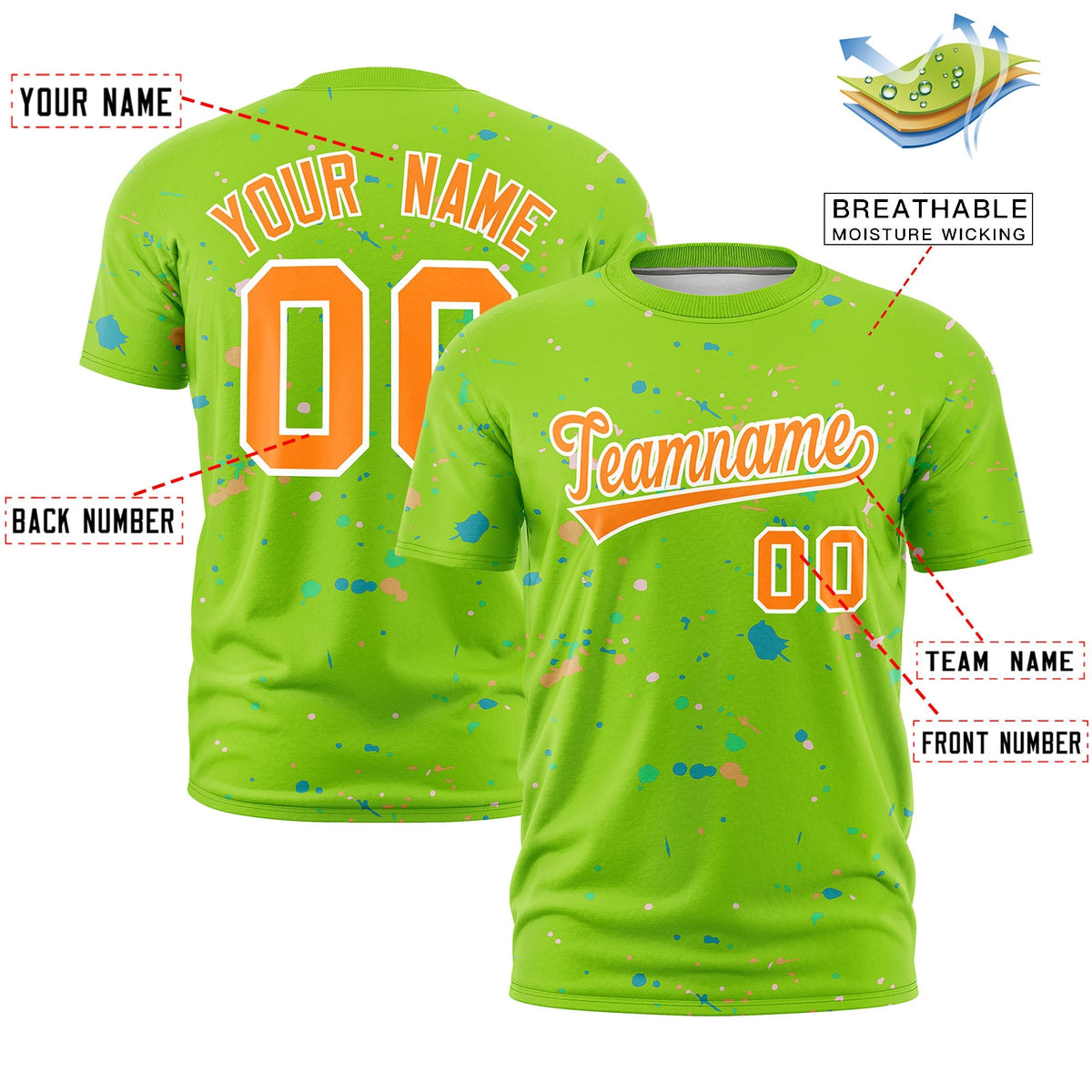 Custom Neon Green Orange White Spray Painting Graffiti Pattern Personalization T-shirt| KXKSHOP