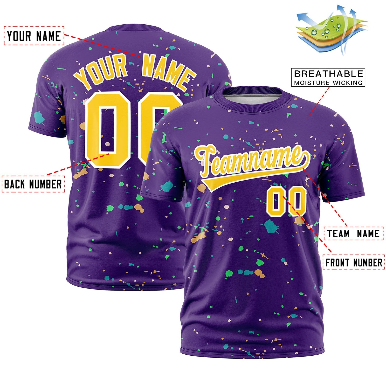 Custom Purple Gold White Spray Painting Graffiti Pattern Personalization T-shirt| KXKSHOP