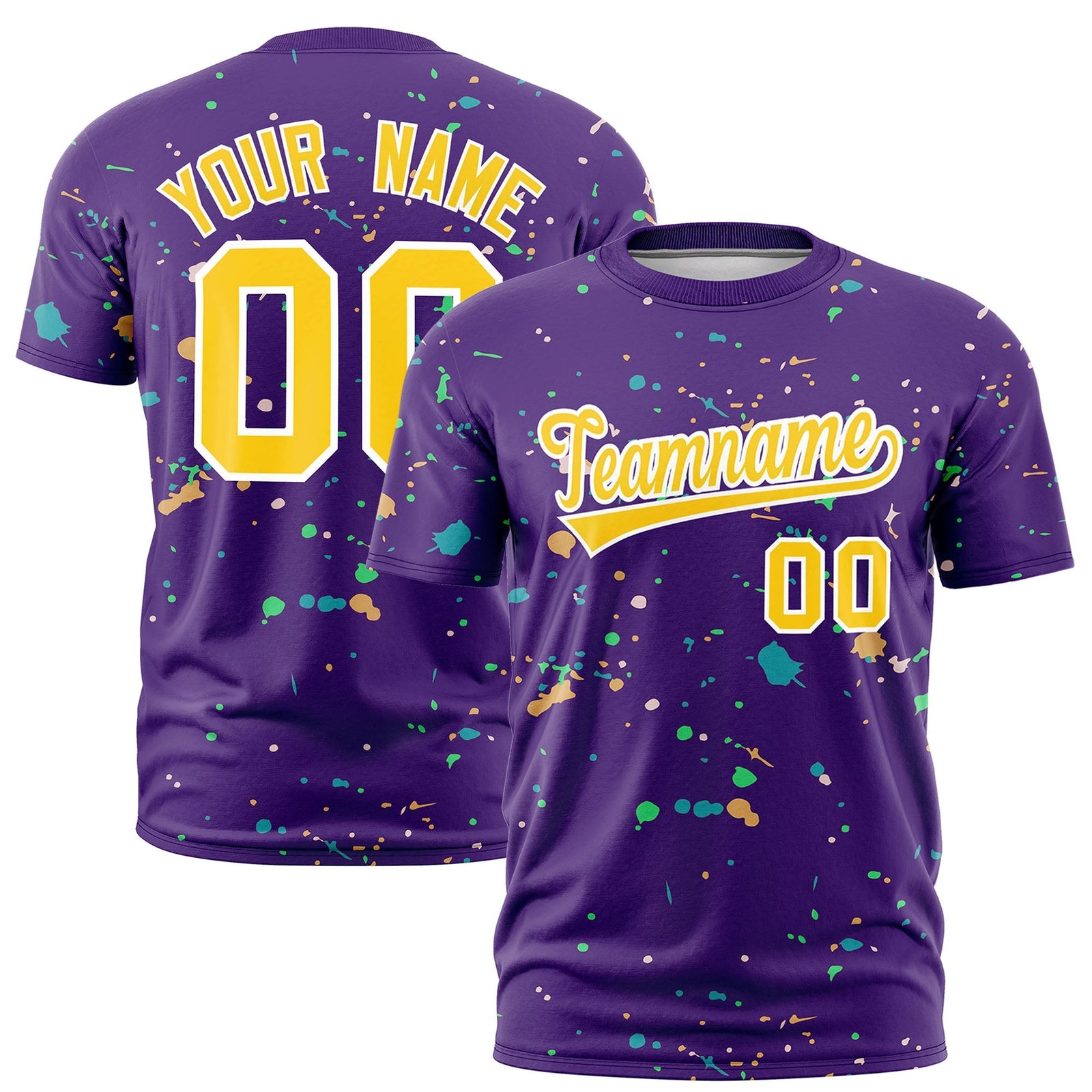 Custom Purple Gold White Spray Painting Graffiti Pattern Personalization T-shirt| KXKSHOP