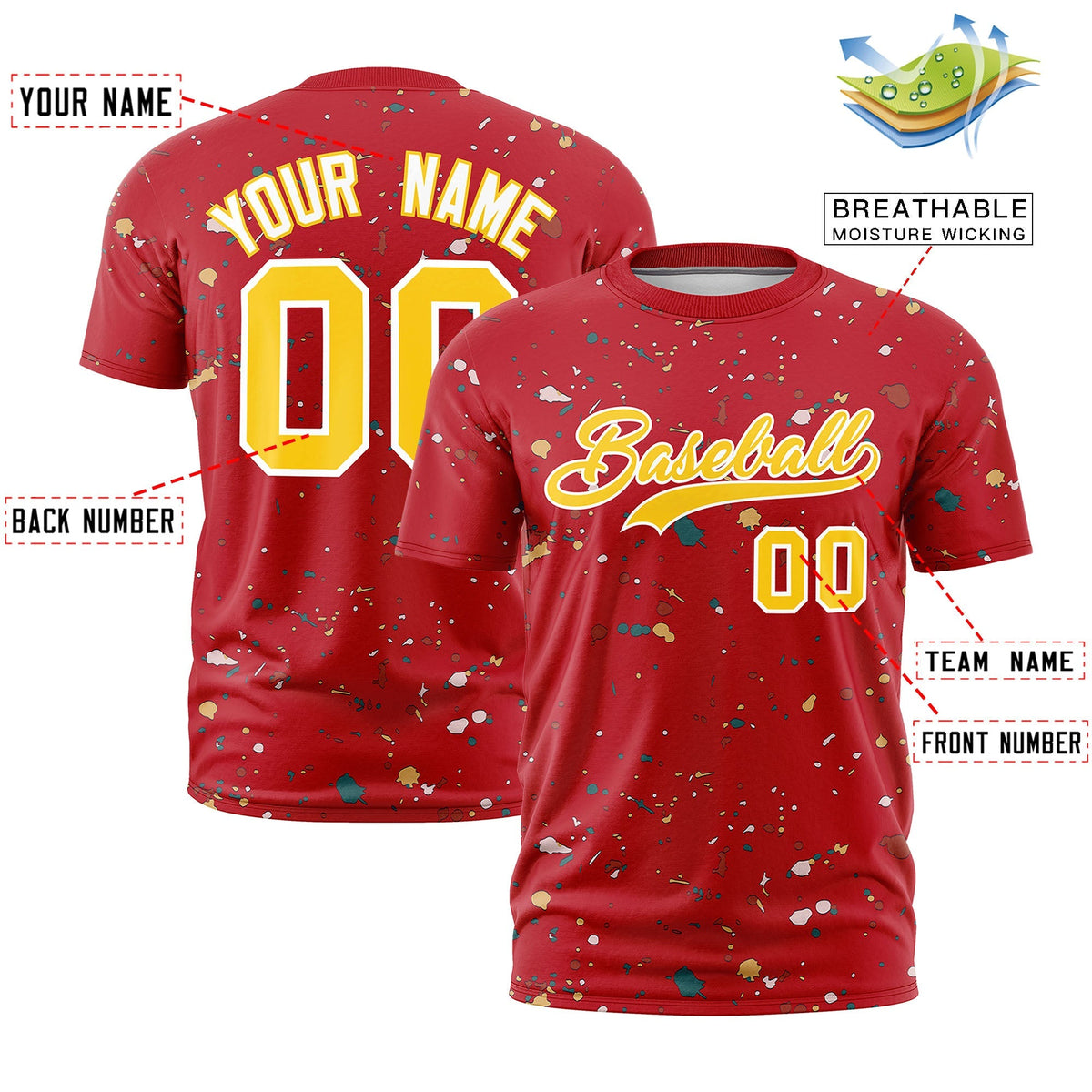 Custom Red Gold White Spray Painting Graffiti Pattern Personalization T-shirt| KXKSHOP