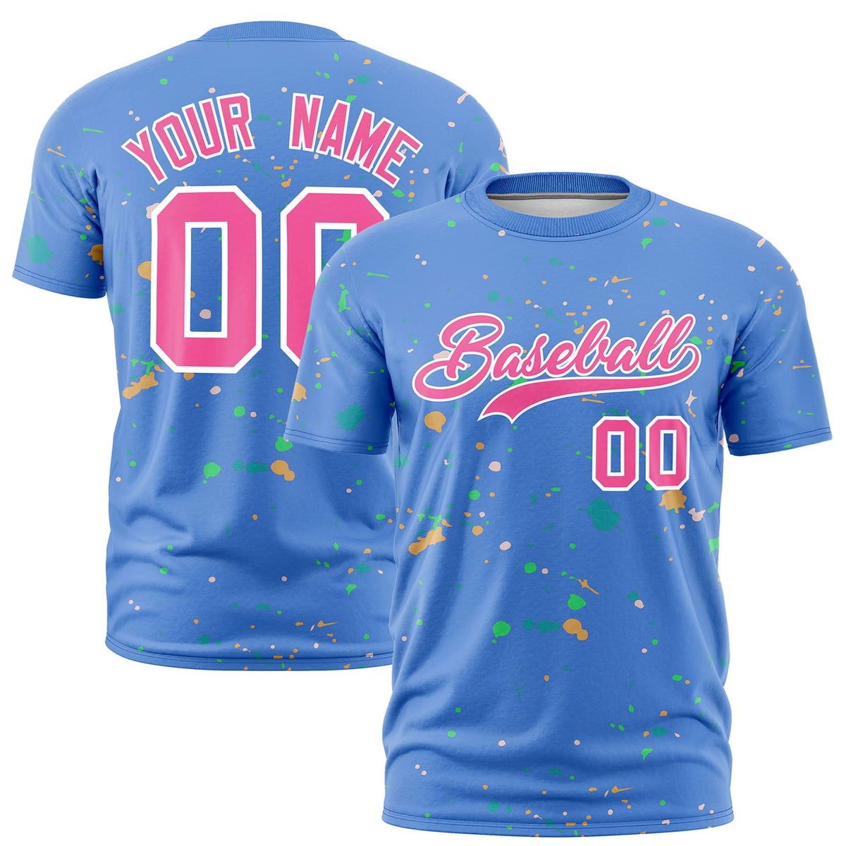 Custom Light Blue Pink White Spray Painting Graffiti Pattern Personalization T-shirt| KXKSHOP