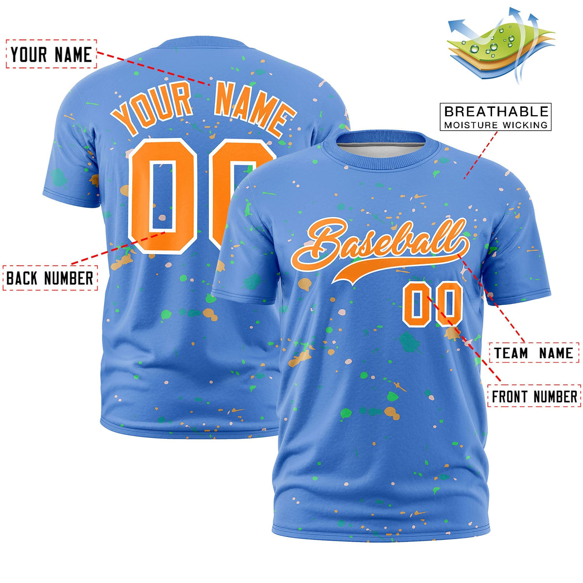 Custom Light Blue Orange White Spray Painting Graffiti Pattern Personalization T-shirt| KXKSHOP