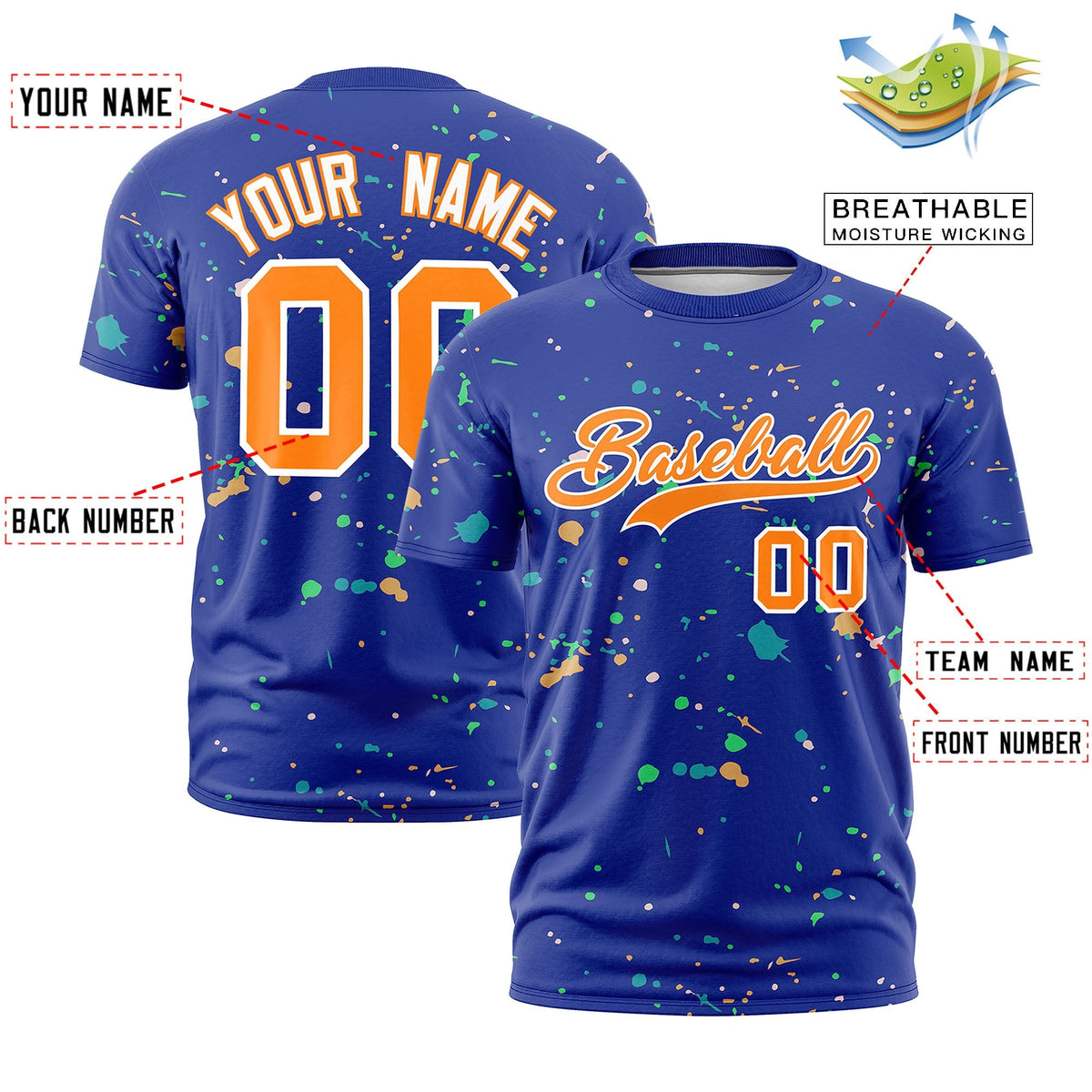 Custom Royal Blue Orange White Spray Painting Graffiti Pattern Personalization T-shirt| KXKSHOP