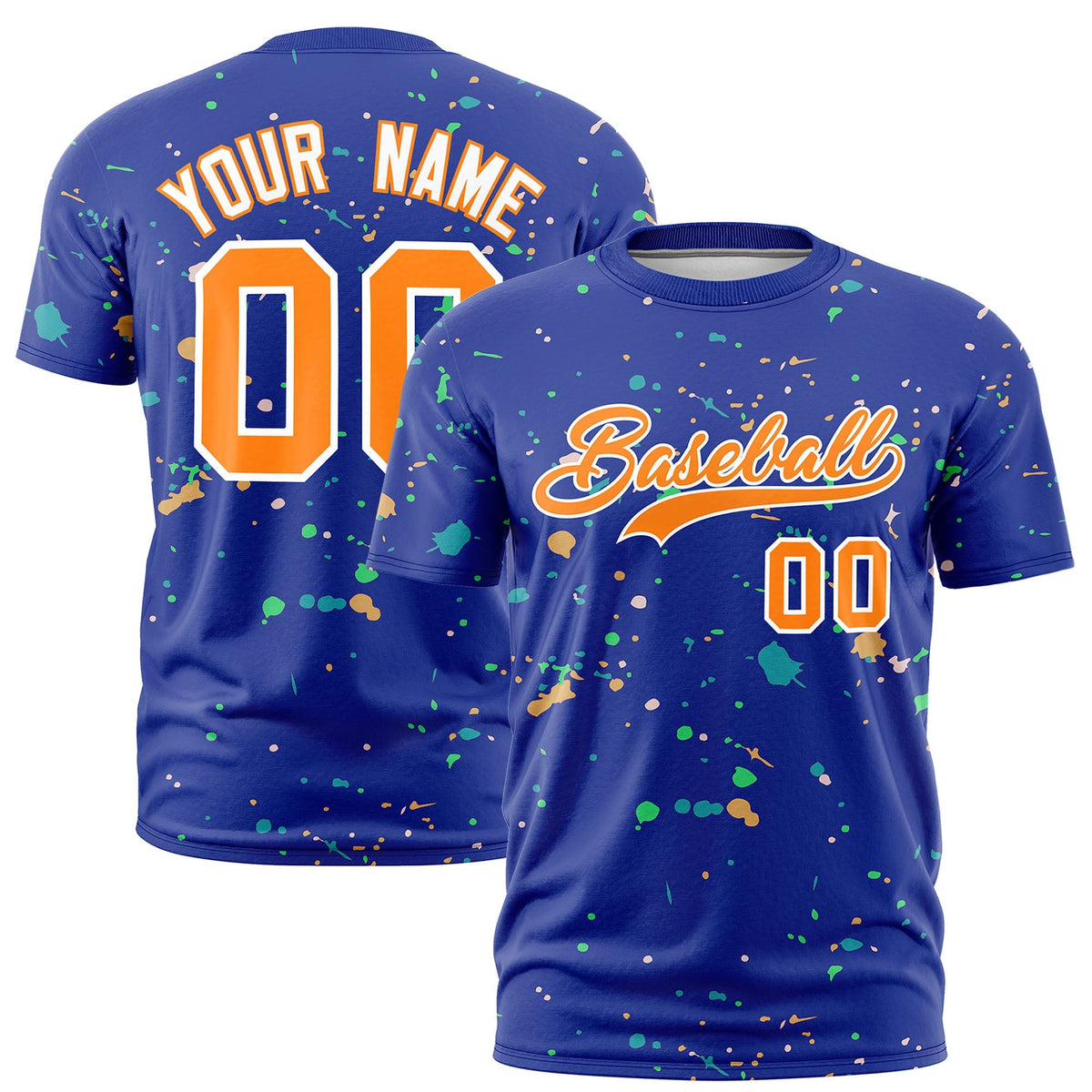 Custom Royal Blue Orange White Spray Painting Graffiti Pattern Personalization T-shirt| KXKSHOP