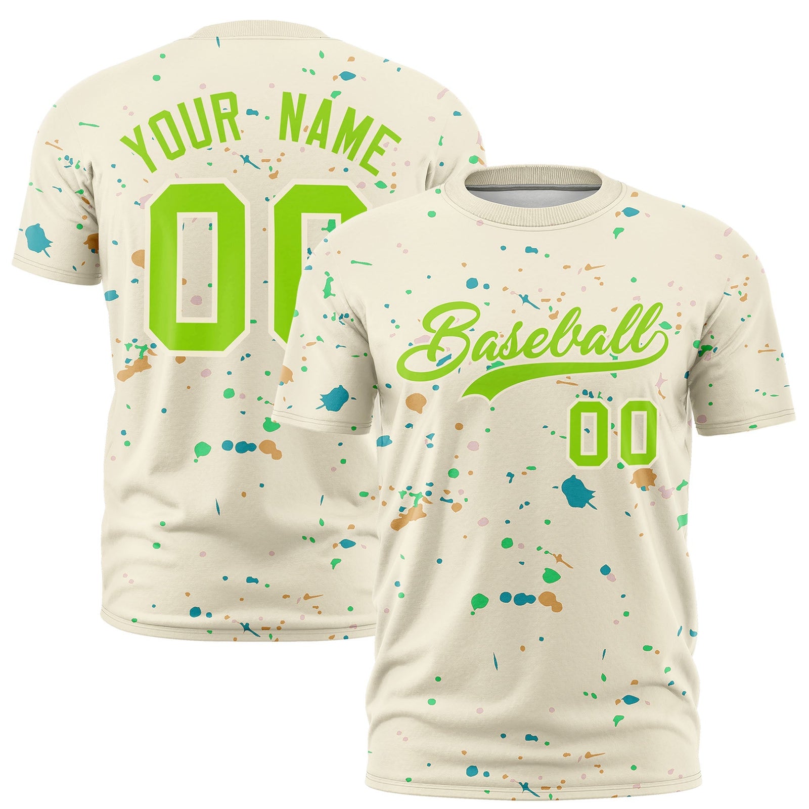 Custom Cream Neon Green Spray Painting Graffiti Pattern Personalization T-shirt| KXKSHOP