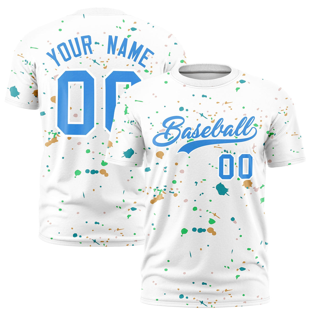 Custom White Light Blue Spray Painting Graffiti Pattern Personalization T-shirt