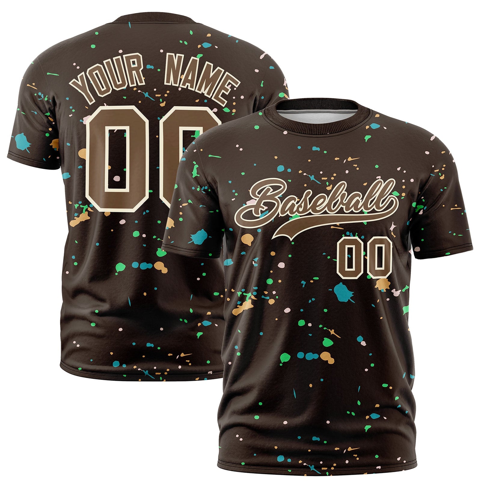 Custom Brown Light Brown Cream Spray Painting Graffiti Pattern Personalization T-shirt| KXKSHOP