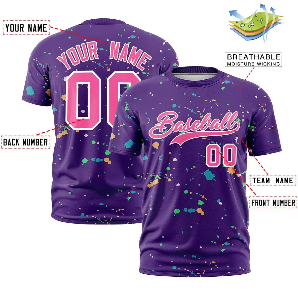 Custom Purple Pink White Spray Painting Graffiti Pattern Personalization T-shirt| KXKSHOP