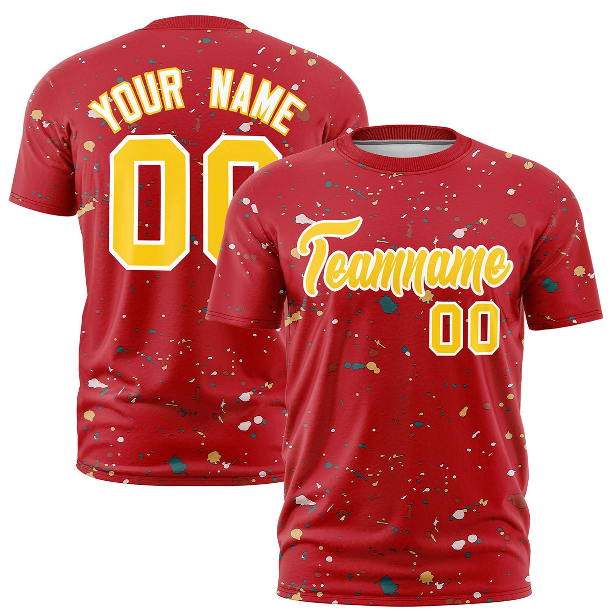 Custom Red Gold White Spray Painting Graffiti Pattern Personalization T-shirt| KXKSHOP
