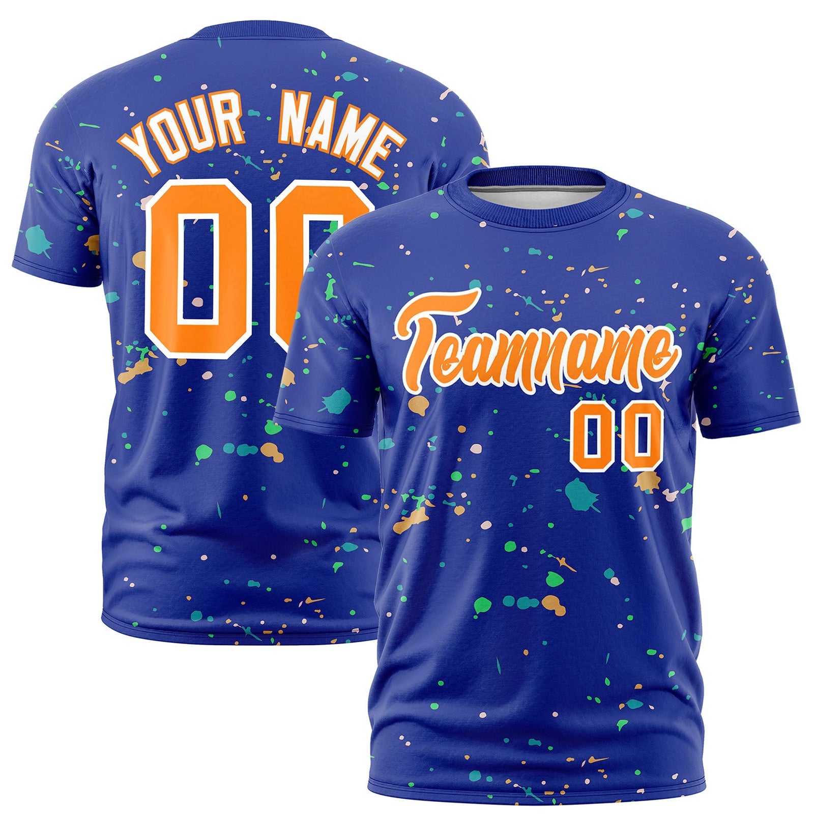 Custom Royal Blue Orange White Spray Painting Graffiti Pattern Personalization T-shirt