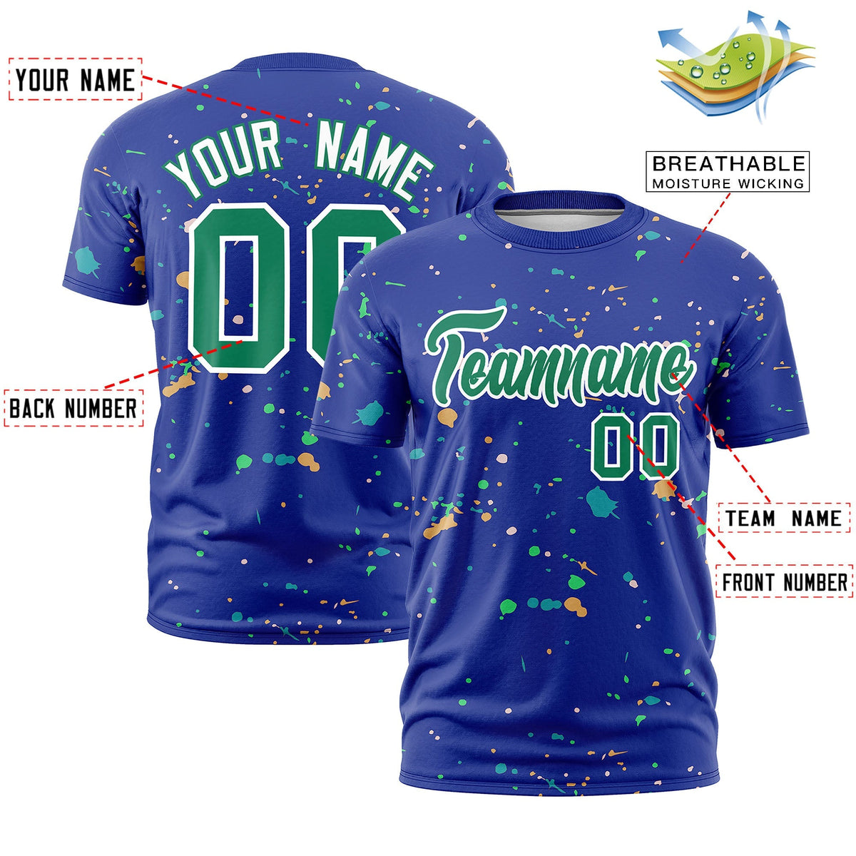 Custom Royal Blue Kelly Green White Spray Painting Graffiti Pattern Personalization T-shirt| KXKSHOP