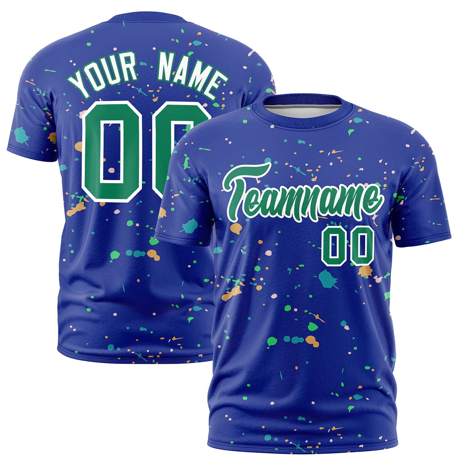Custom Royal Blue Kelly Green White Spray Painting Graffiti Pattern Personalization T-shirt| KXKSHOP