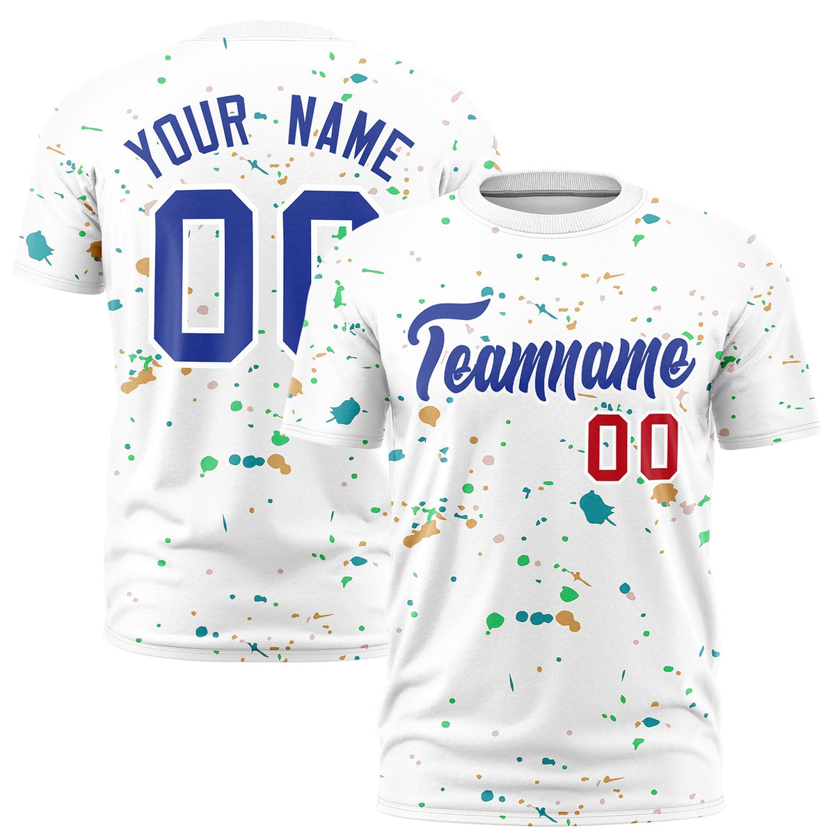Custom White Royal Blue Spray Painting Graffiti Pattern Personalization T-shirt| KXKSHOP