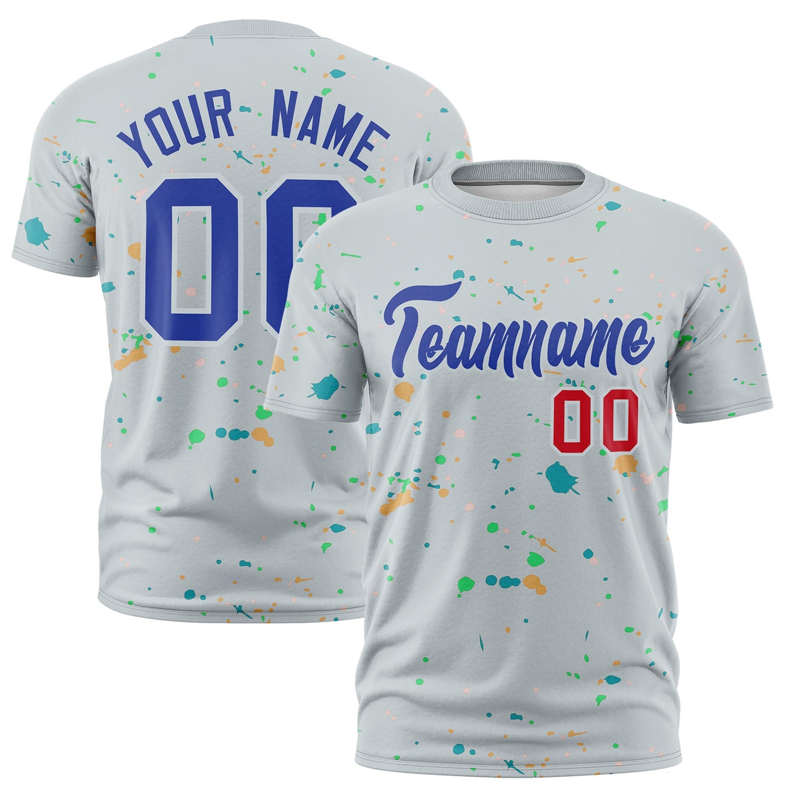 Custom Silver Royal Blue Spray Painting Graffiti Pattern Personalization T-shirt| KXKSHOP