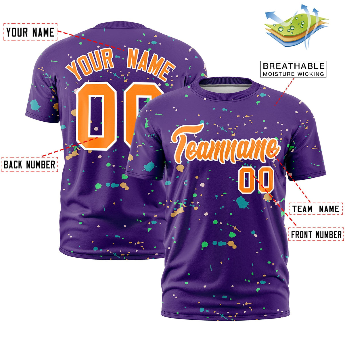 Custom Purple Orange White Spray Painting Graffiti Pattern Personalization T-shirt| KXKSHOP