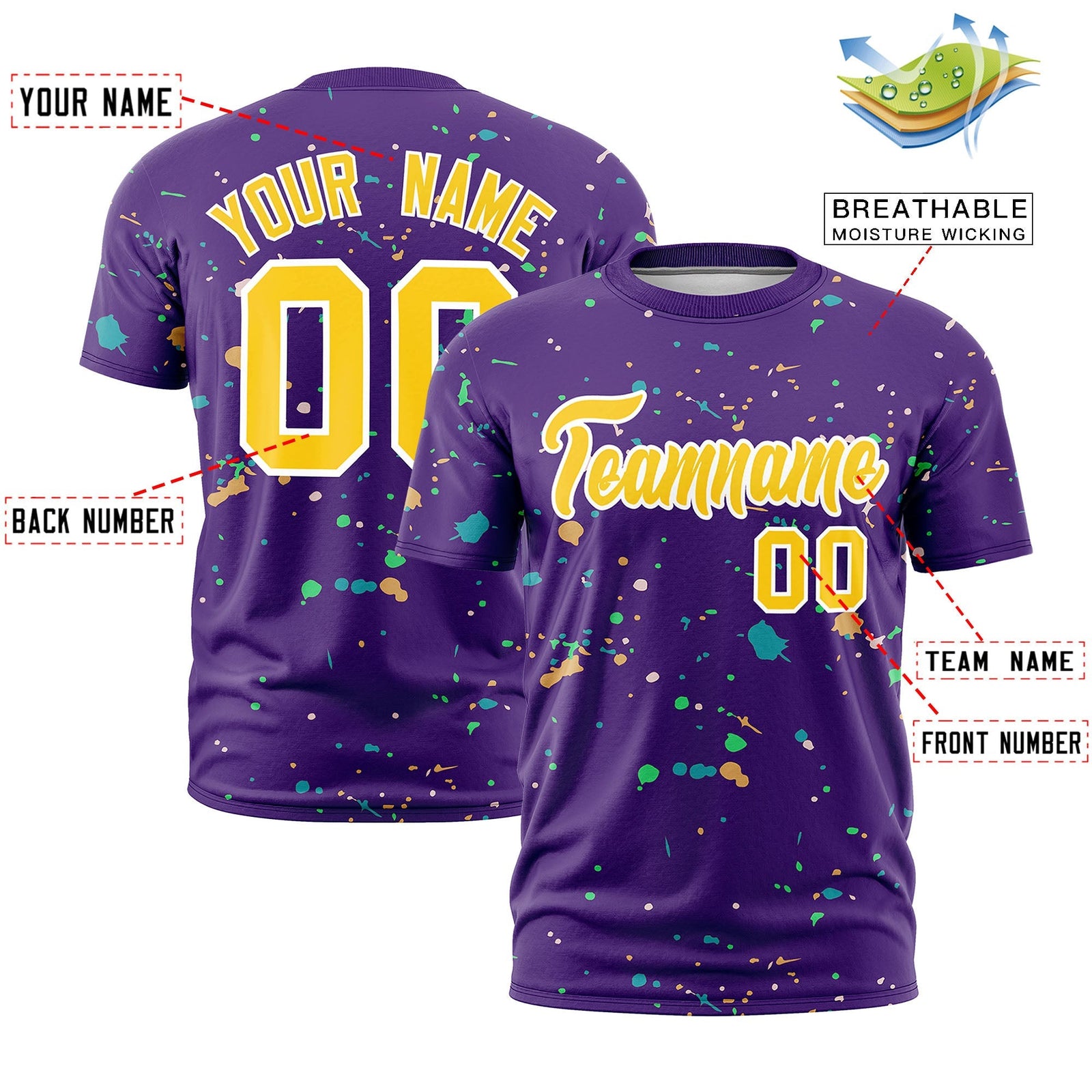 Custom Purple Gold White Spray Painting Graffiti Pattern Personalization T-shirt| KXKSHOP