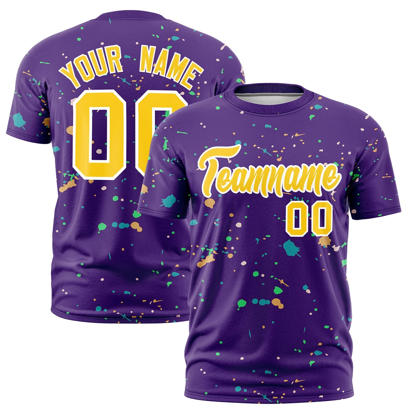 Custom Purple Gold White Spray Painting Graffiti Pattern Personalization T-shirt| KXKSHOP