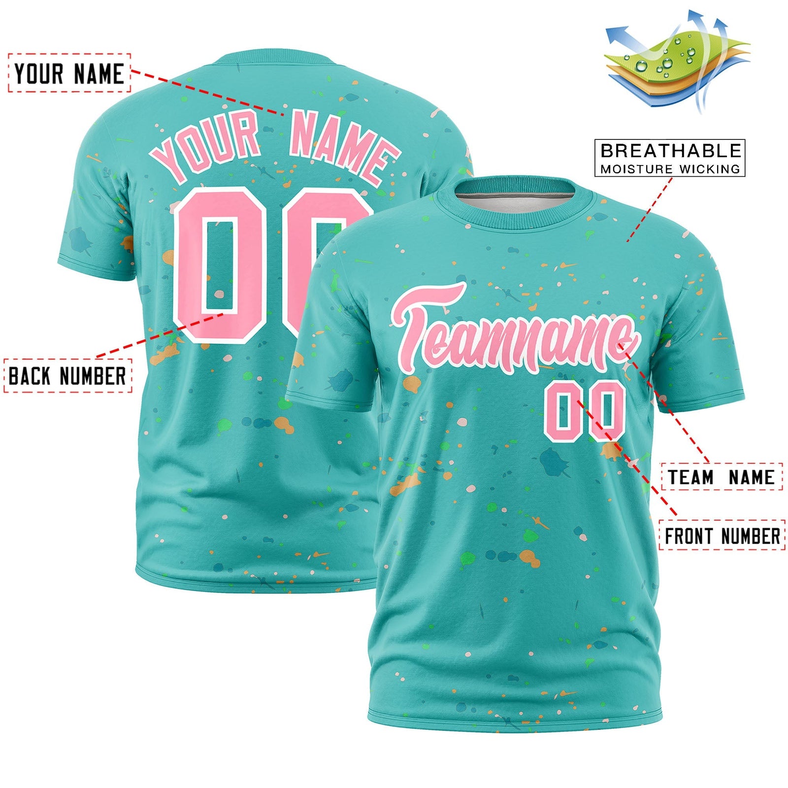 Custom Teal Light Pink White Spray Painting Graffiti Pattern Personalization T-shirt| KXKSHOP