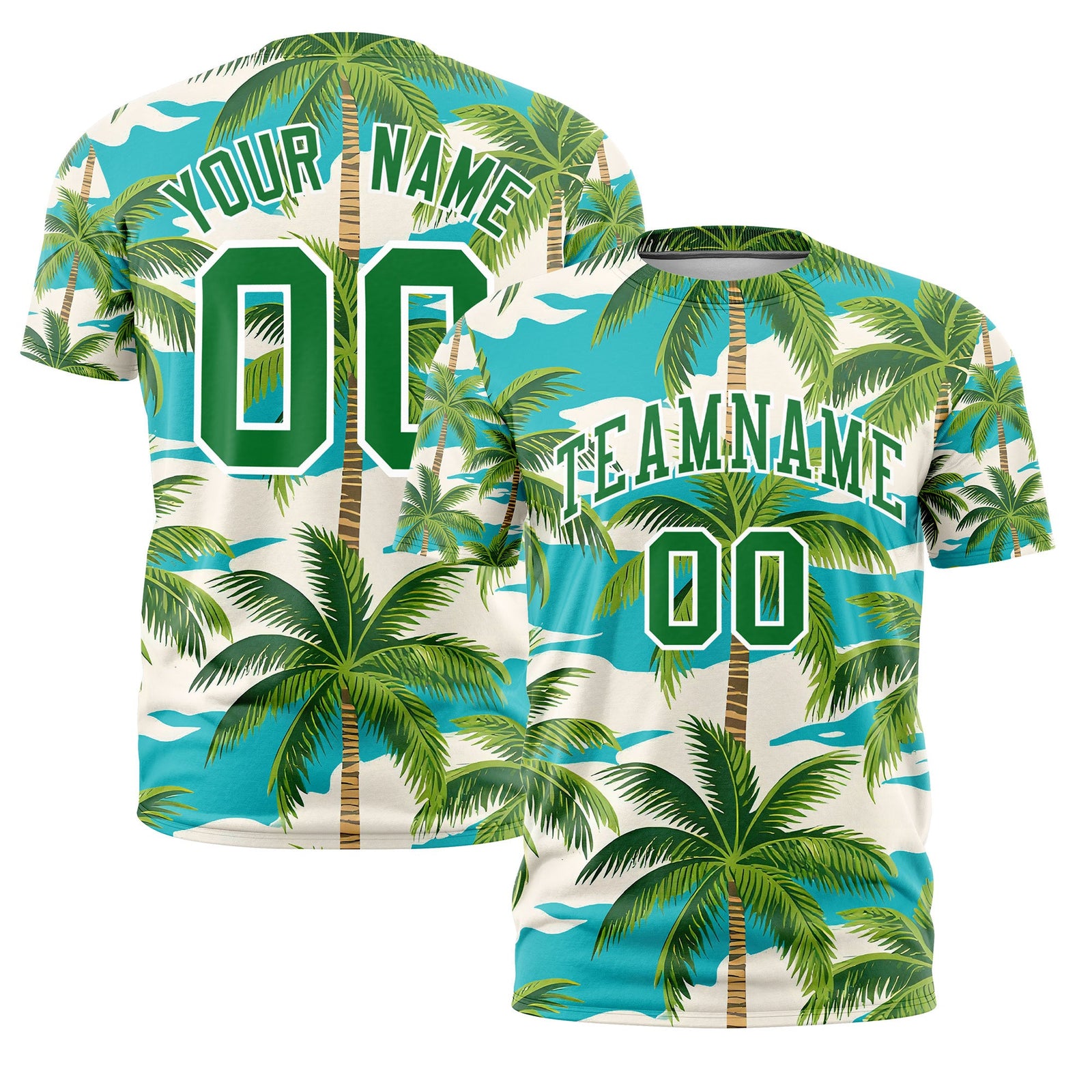 Custom Kelly Green White Graffiti Pattern Hawaiian Style T-shirt| KXKSHOP