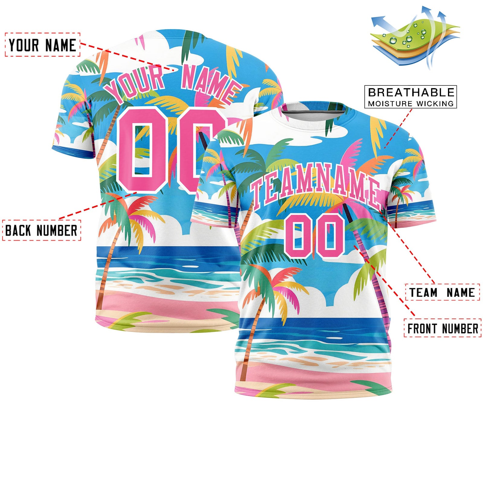 Custom Pink White Graffiti Pattern Hawaiian Style T-shirt| KXKSHOP